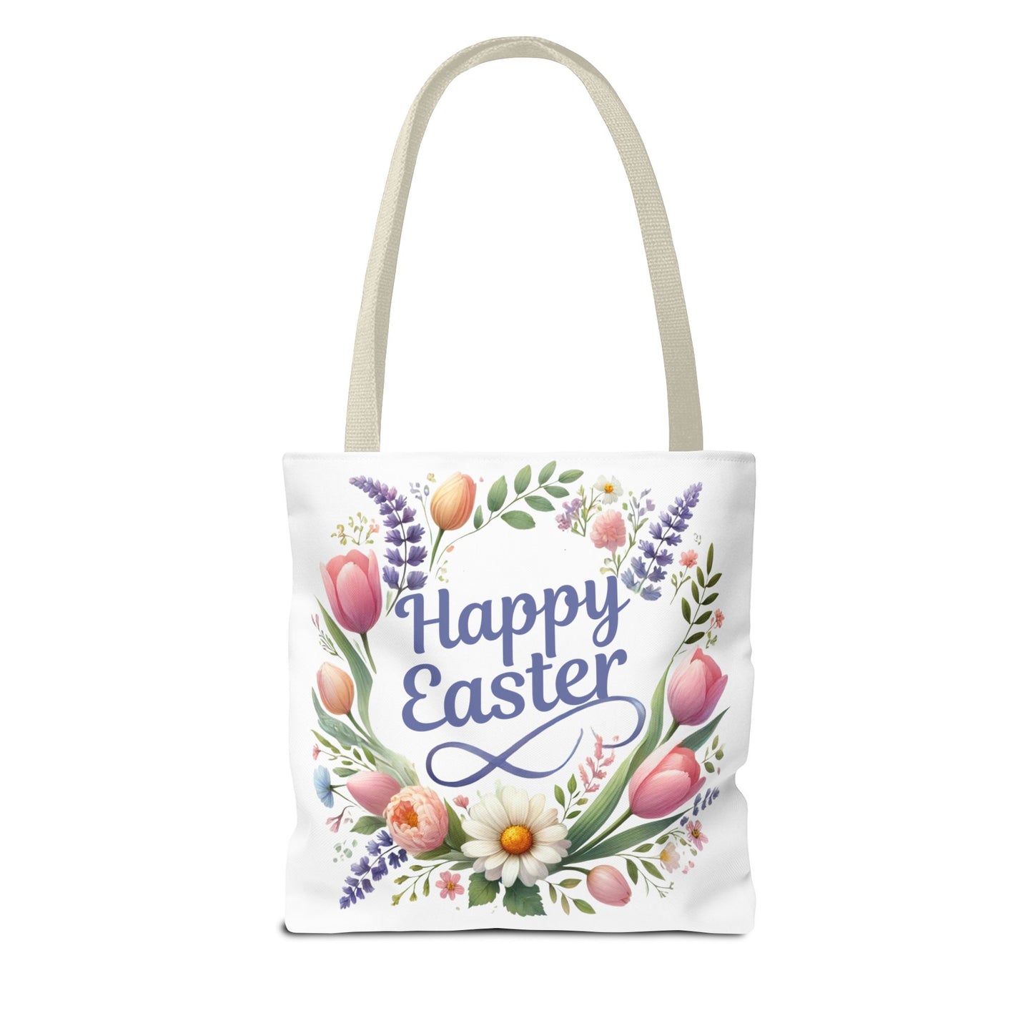 “Happy Easter” – Floral Wreath Tote Bag 🌸🐣👜