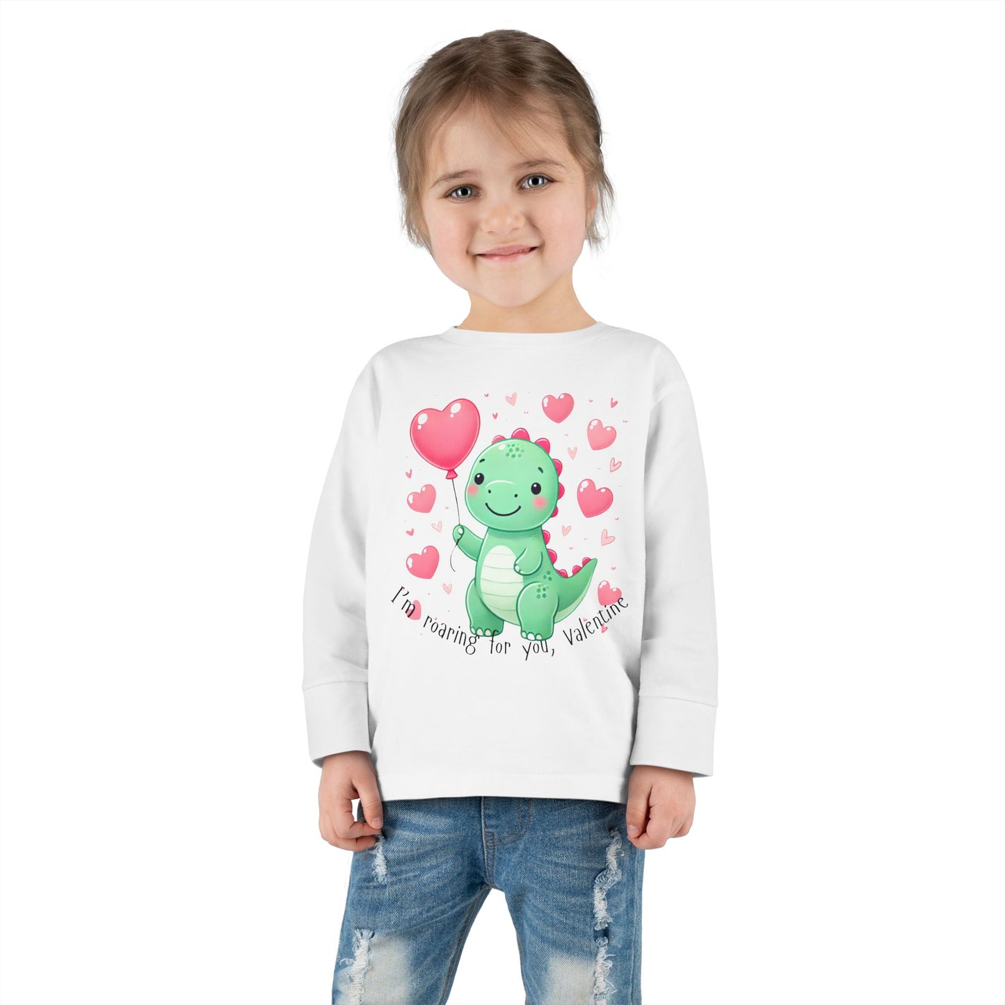 "I'm Roaring for You, Valentine" Toddler Long Sleeve Tee