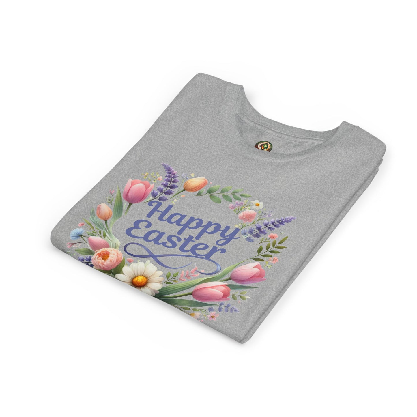 “Happy Easter” – Youth Floral Wreath Tee 🌼👕