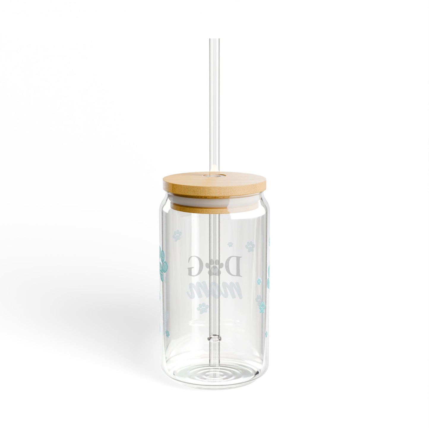 "Dog Mom" Glass Sipper with Bamboo Lid (16oz)