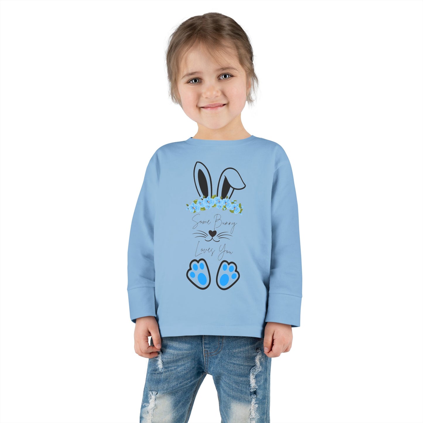 โSome Bunny Loves Youโ โ Toddler Long Sleeve Tee (Blue Floral) ๐๐