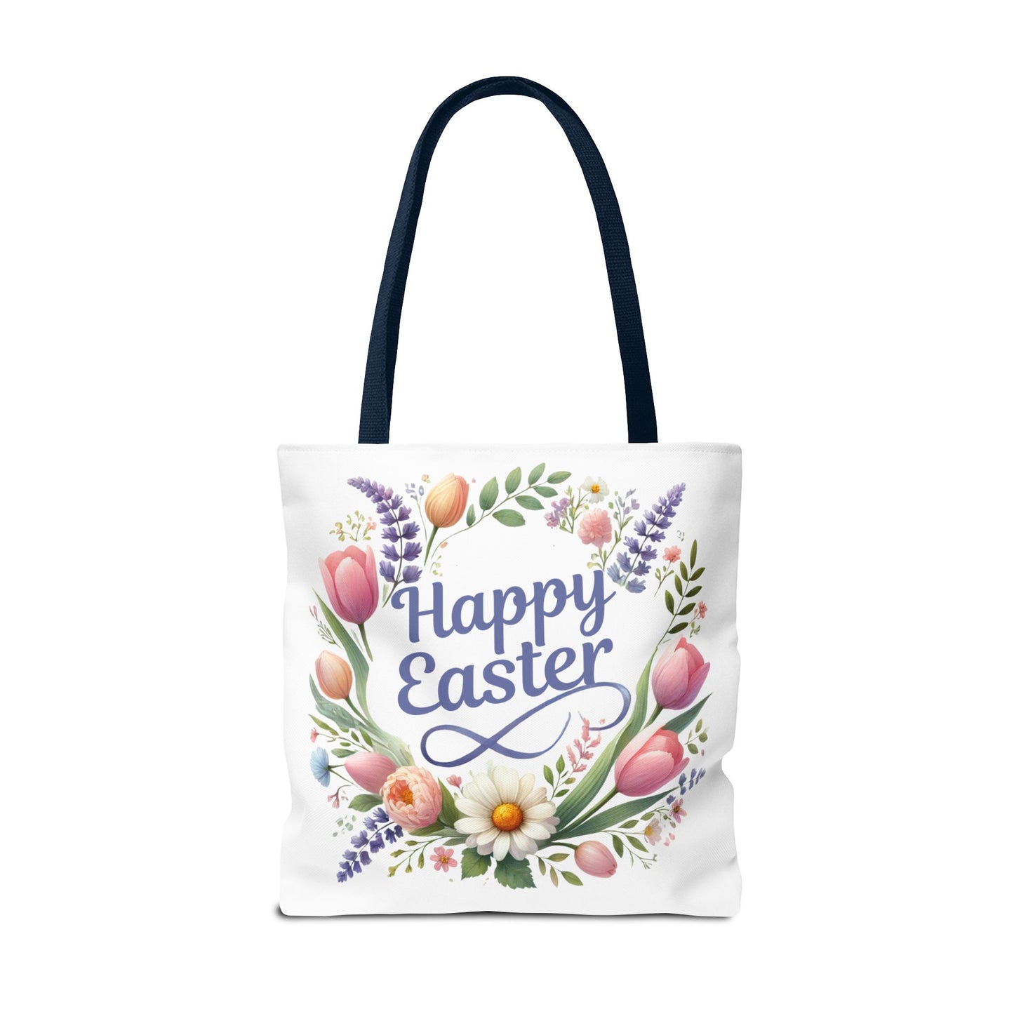 “Happy Easter” – Floral Wreath Tote Bag 🌸🐣👜