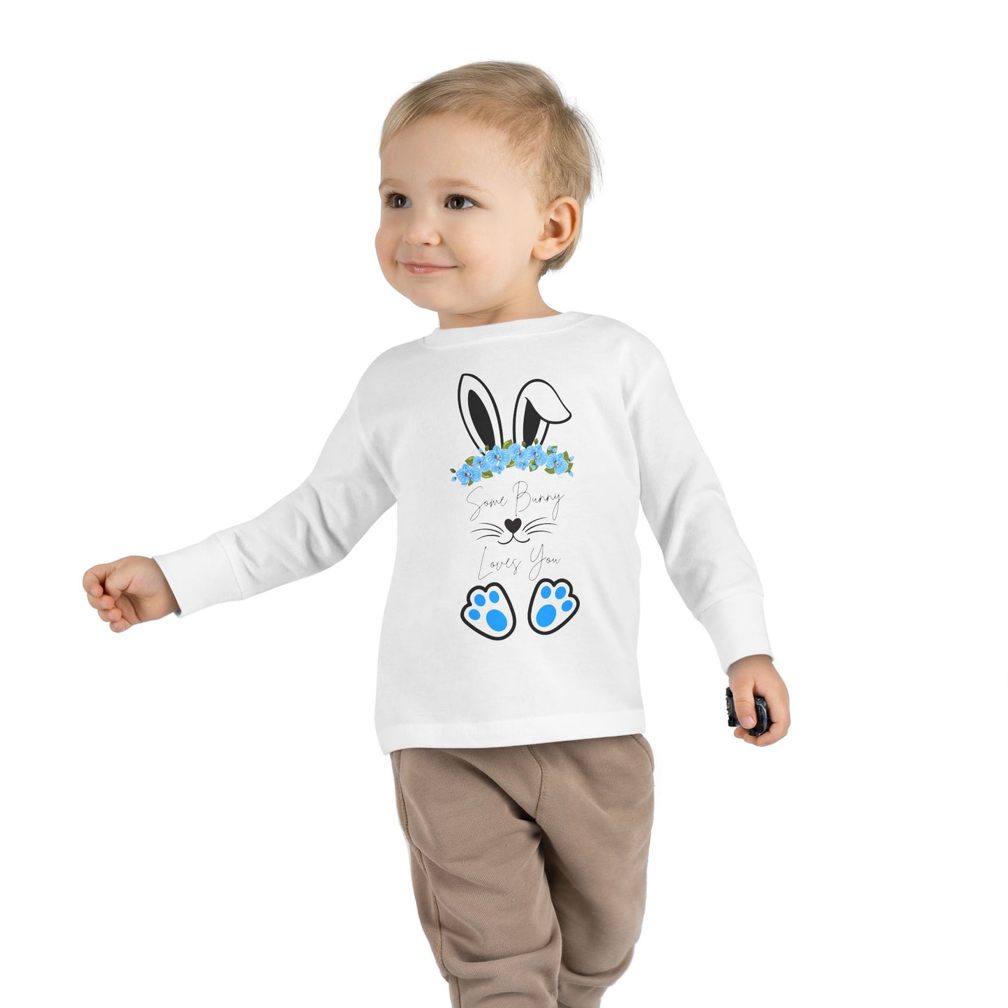 โSome Bunny Loves Youโ โ Toddler Long Sleeve Tee (Blue Floral) ๐๐