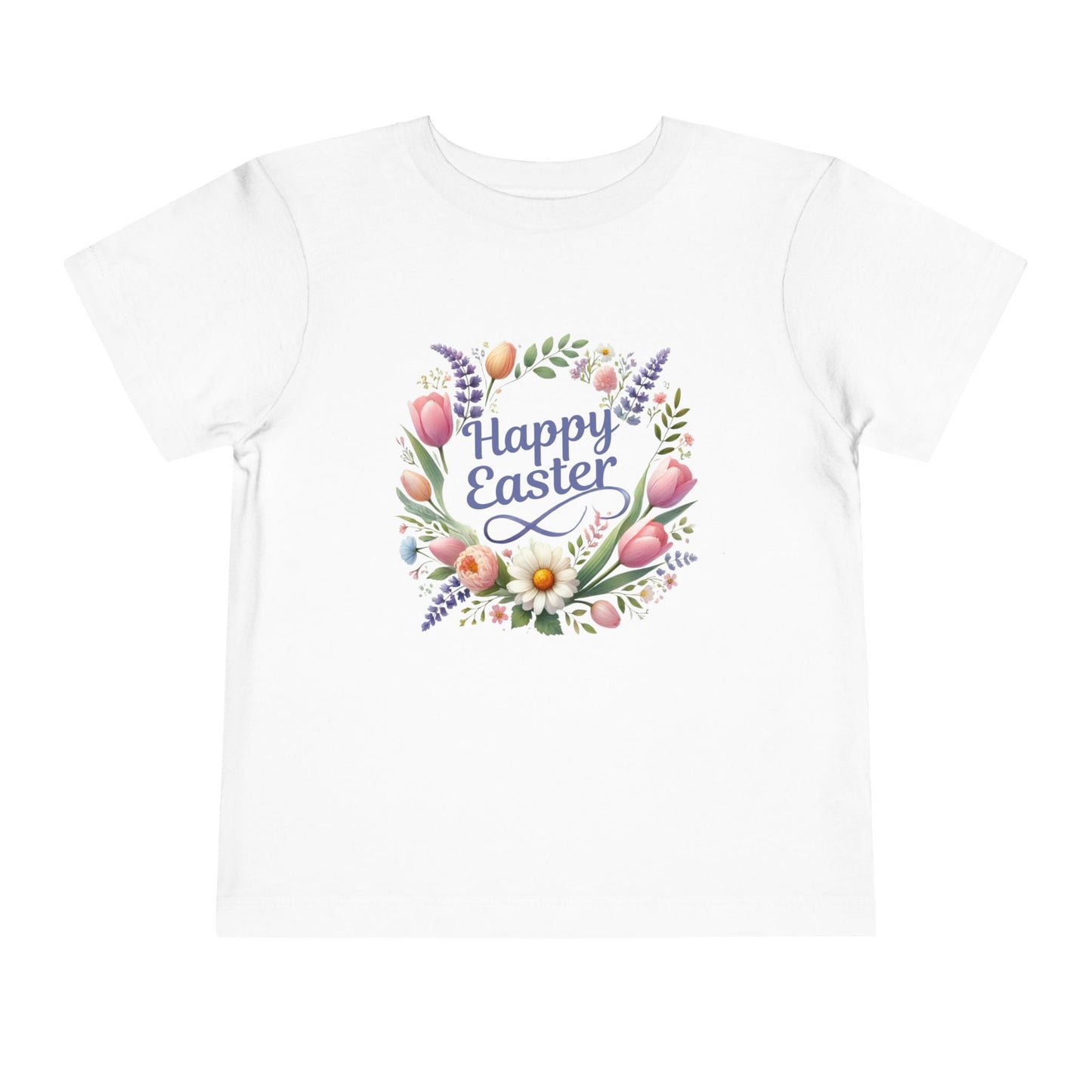 “Happy Easter” – Toddler Floral Wreath Tee 🌸🐣