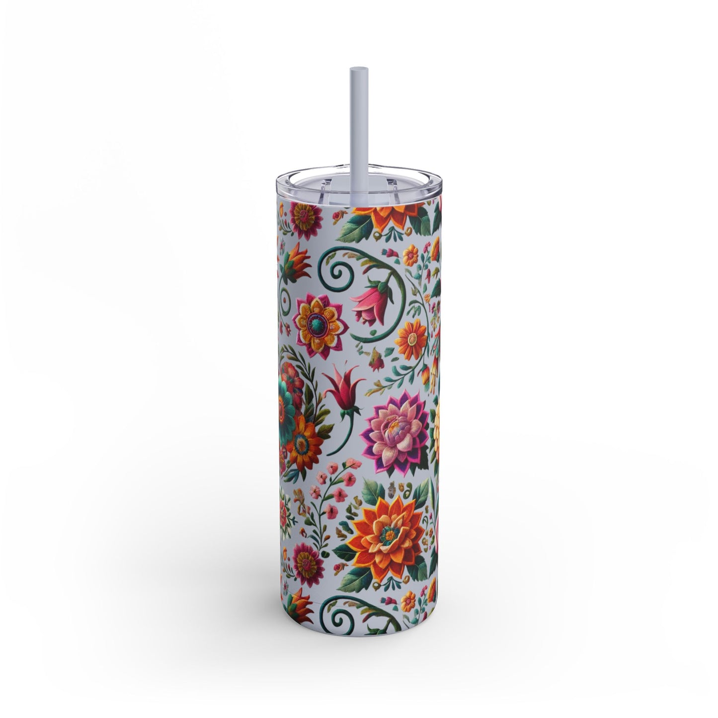 Vibrant Blooms ๐ธ Embroidered-Style Skinny Tumbler (20oz)
