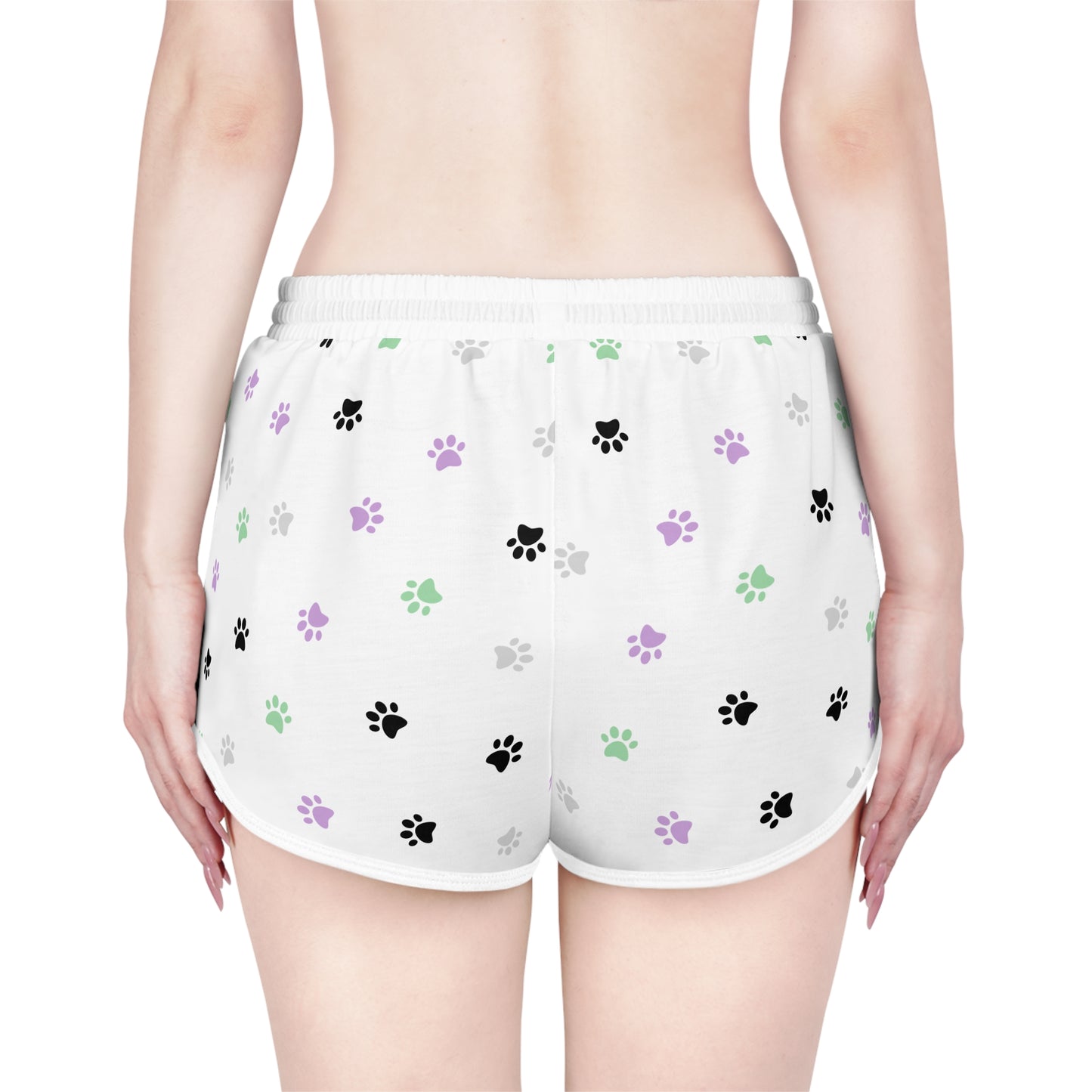 Pawfectly Playful Relaxed Shorts – Green, Purple & Black Paw Print