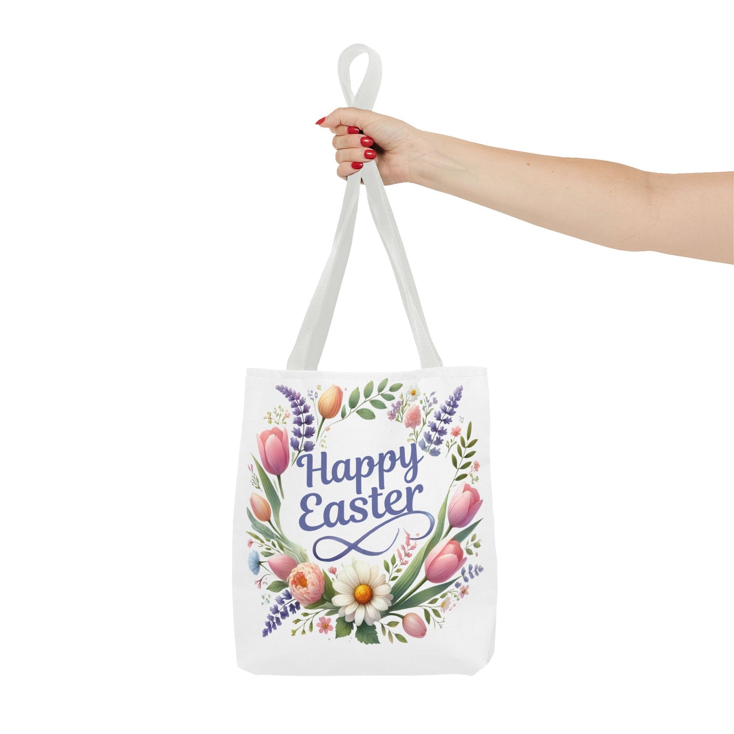 “Happy Easter” – Floral Wreath Tote Bag 🌸🐣👜