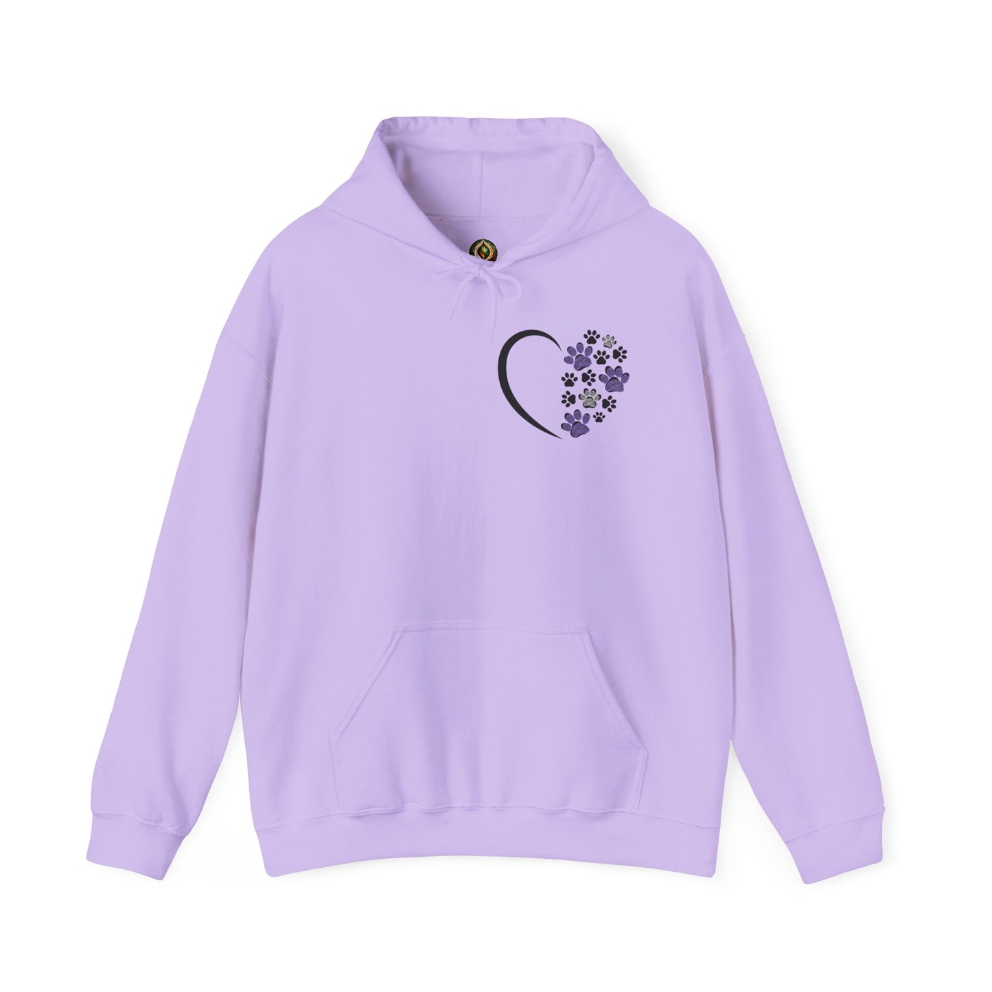 Heart & Paws Unisex Hoodie – Purple & Black Paw Prints