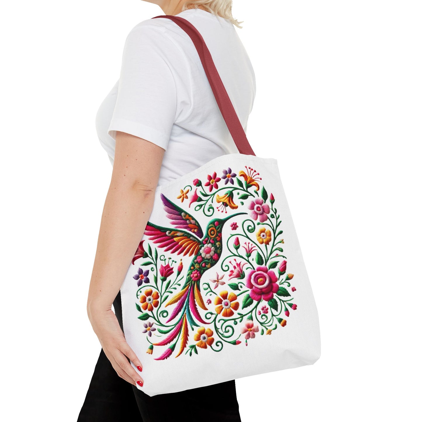 Hummingbird & Floral Embroidered-Style Tote Bag 🌸✨