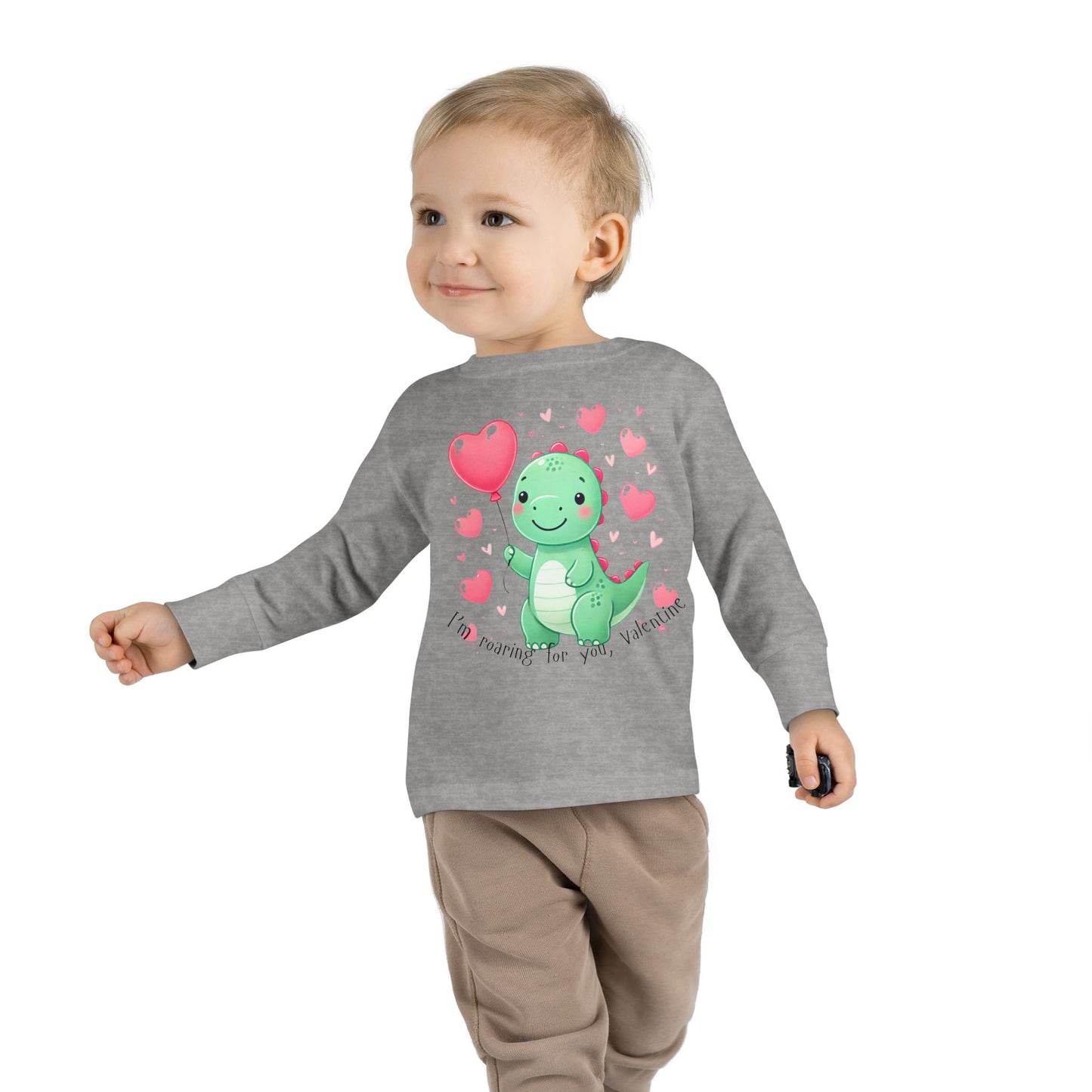 "I'm Roaring for You, Valentine" Toddler Long Sleeve Tee