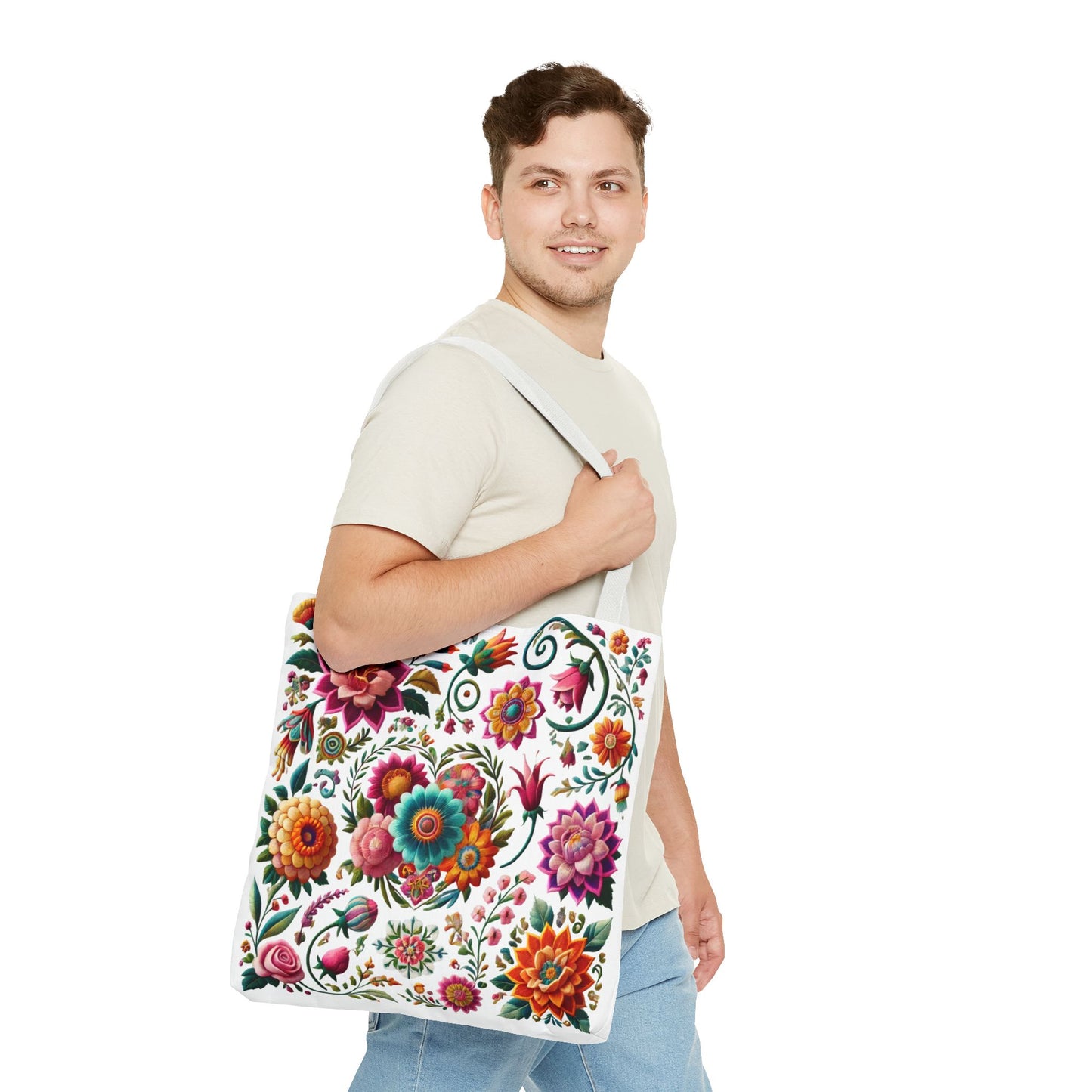 Vibrant Blooms Floral Embroidered-Style Tote Bag ๐ธ ๐ฟ