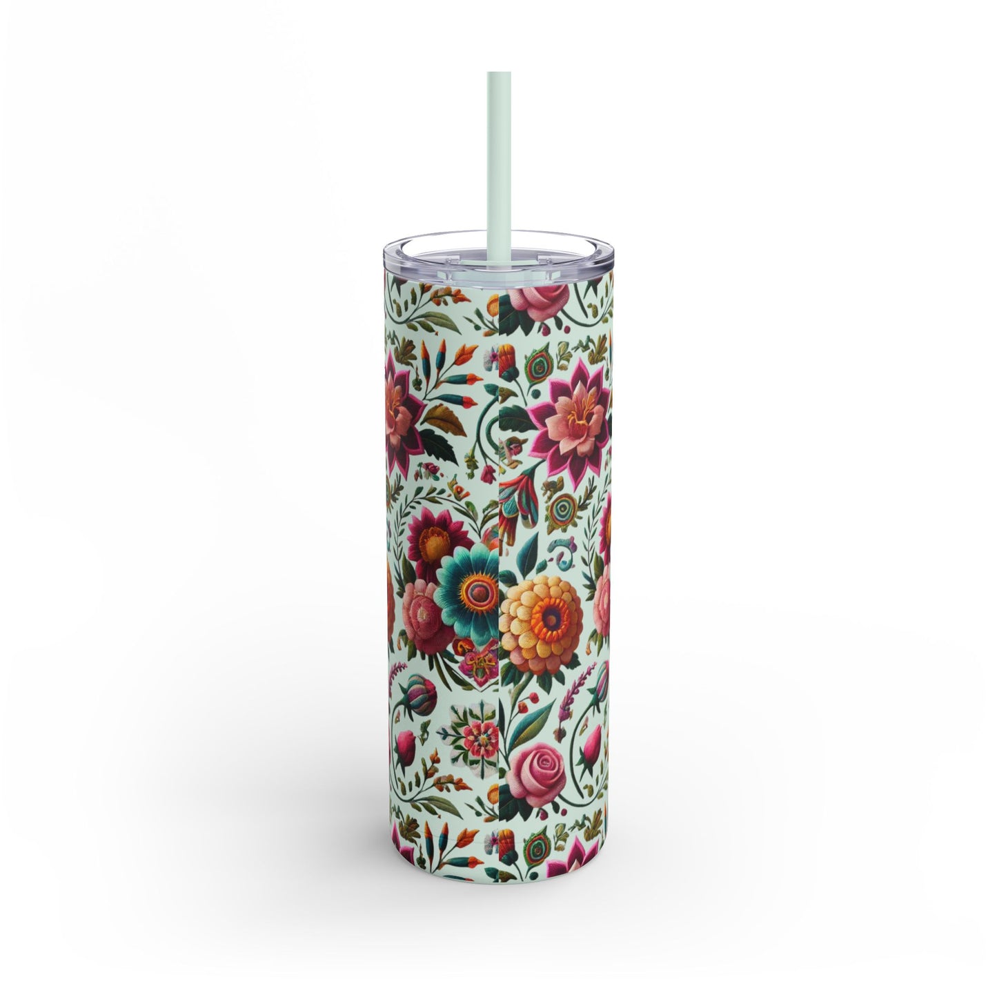 Vibrant Blooms ๐ธ Embroidered-Style Skinny Tumbler (20oz)