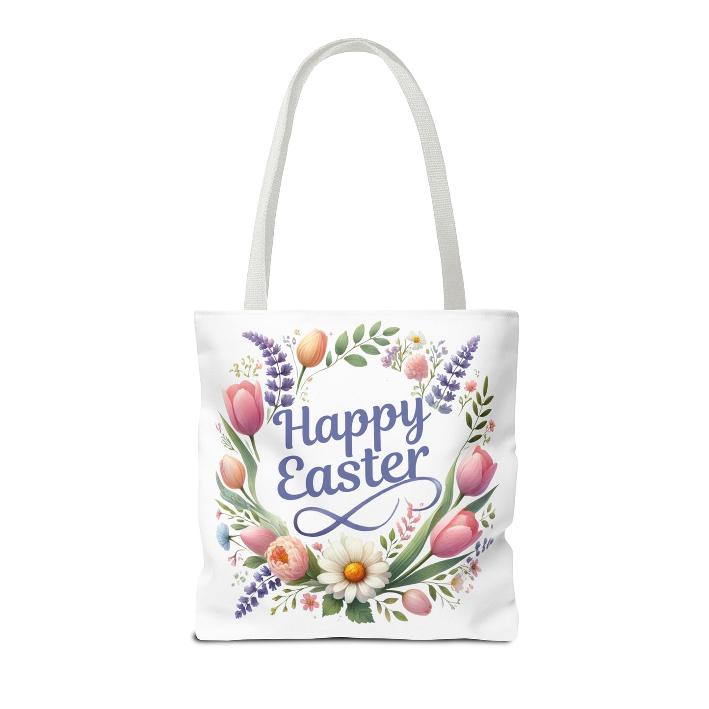 “Happy Easter” – Floral Wreath Tote Bag 🌸🐣👜
