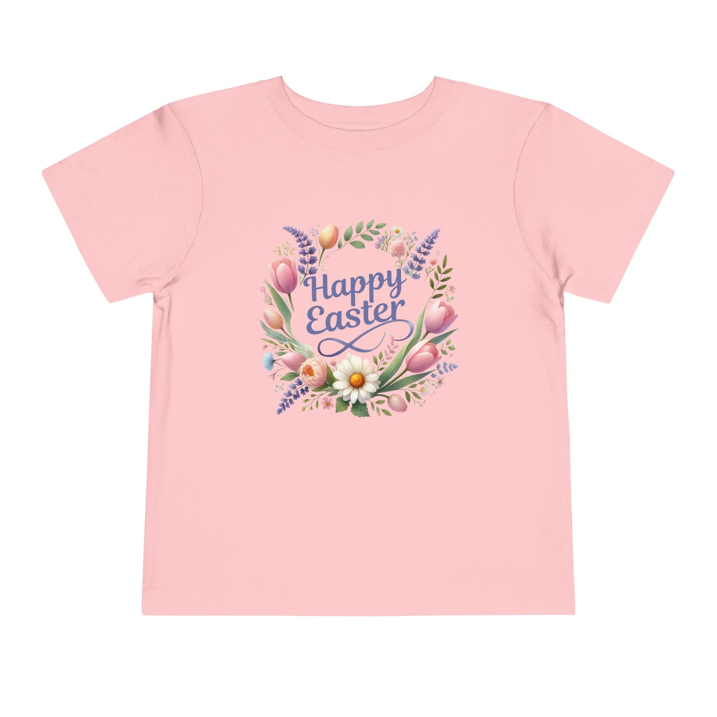 “Happy Easter” – Toddler Floral Wreath Tee 🌸🐣
