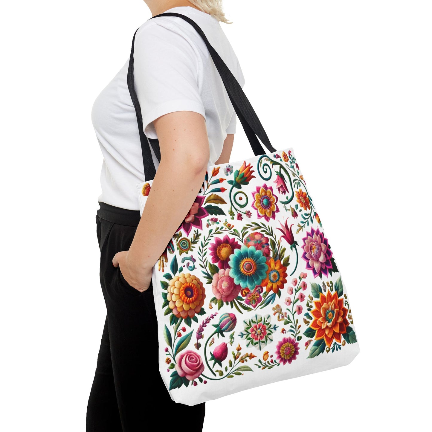 Vibrant Blooms Floral Embroidered-Style Tote Bag ๐ธ ๐ฟ