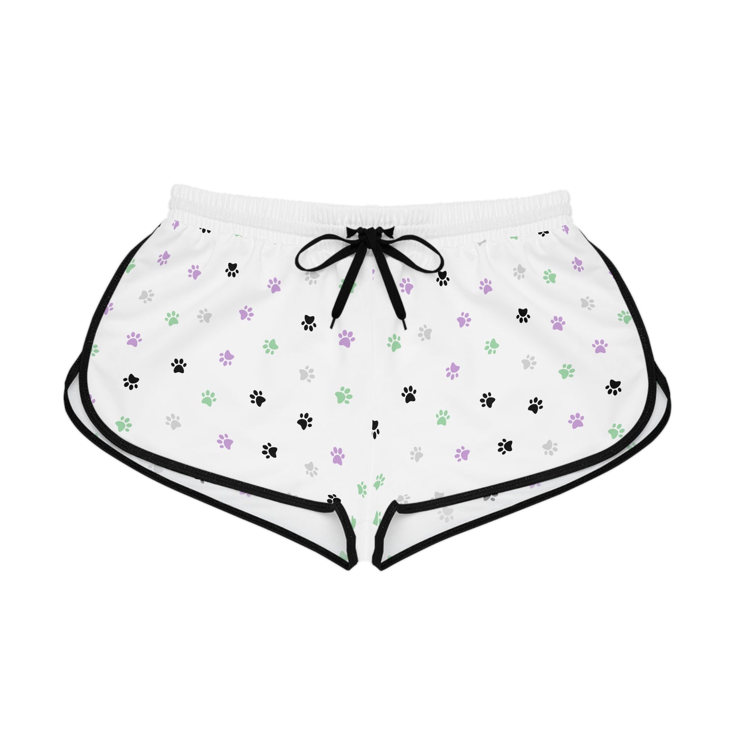 Pawfectly Playful Relaxed Shorts – Green, Purple & Black Paw Print
