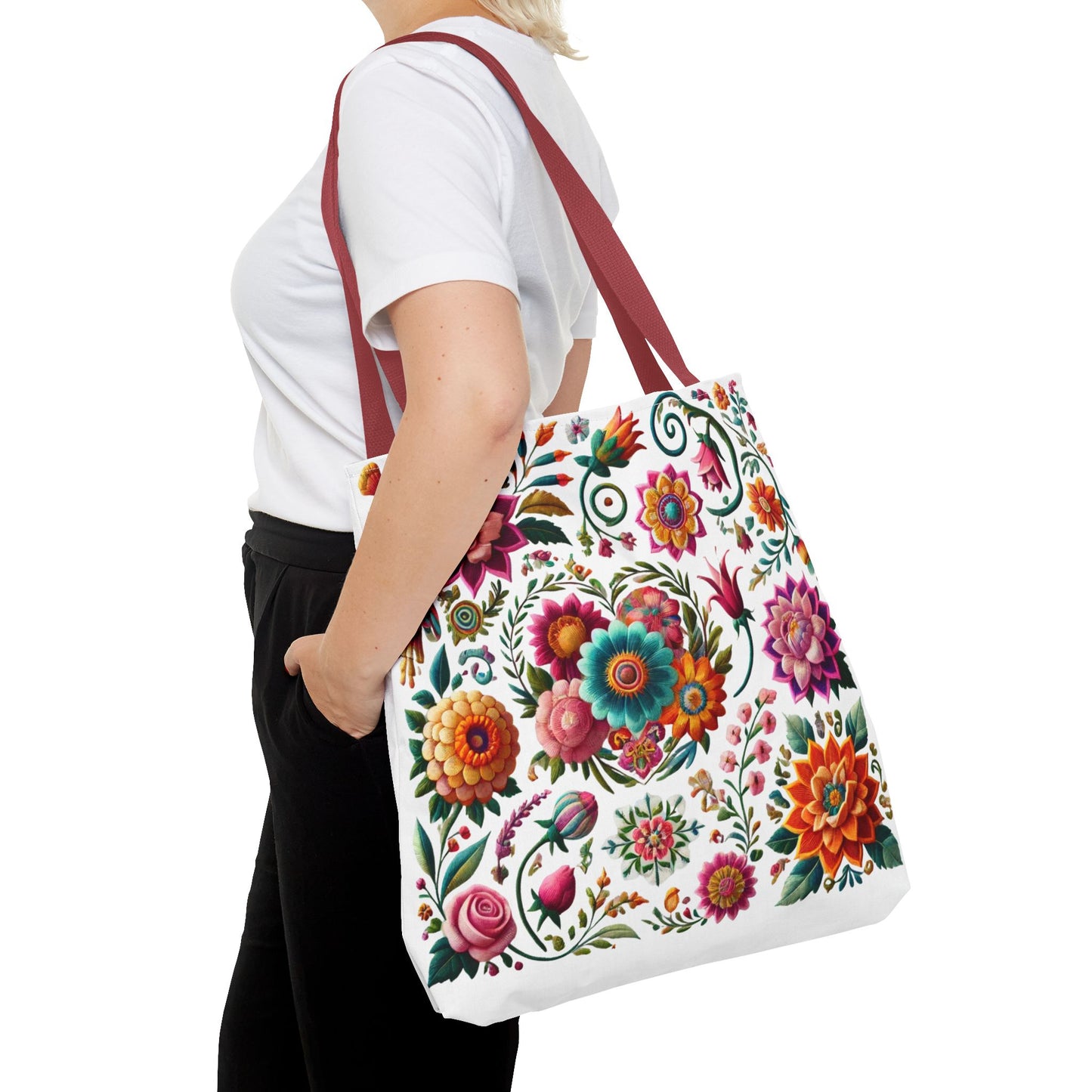 Vibrant Blooms Floral Embroidered-Style Tote Bag ๐ธ ๐ฟ