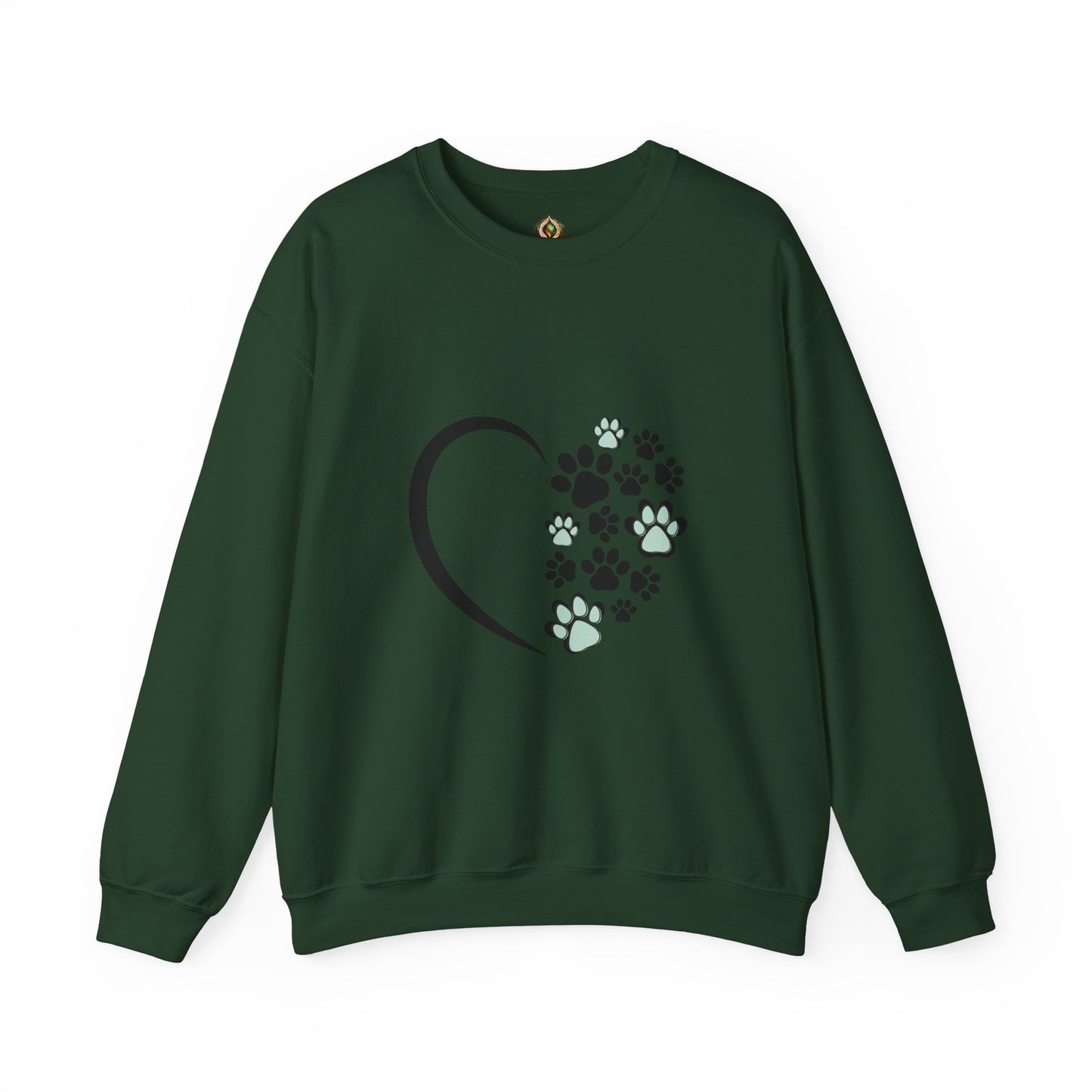 Heart & Paws Unisex Crewneck Sweatshirt – Teal & Black Paw Prints
