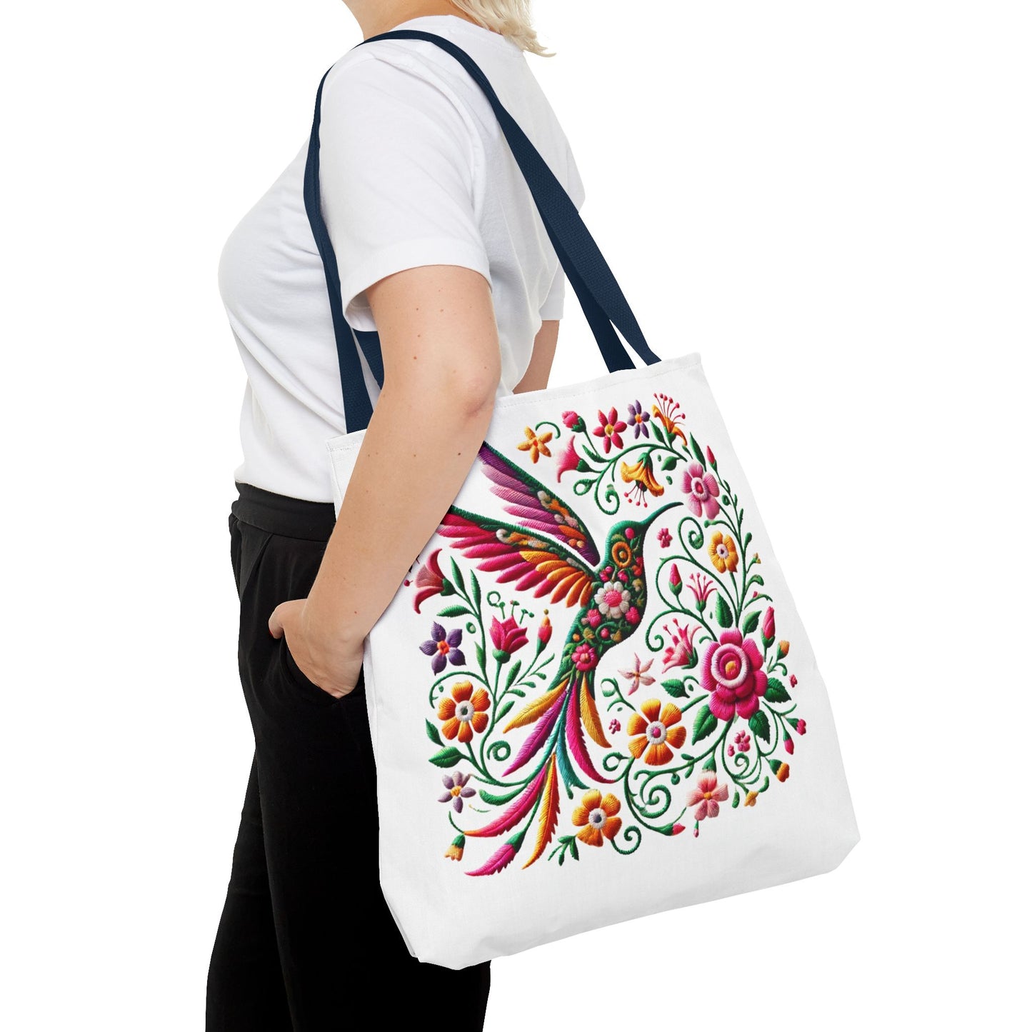 Hummingbird & Floral Embroidered-Style Tote Bag 🌸✨