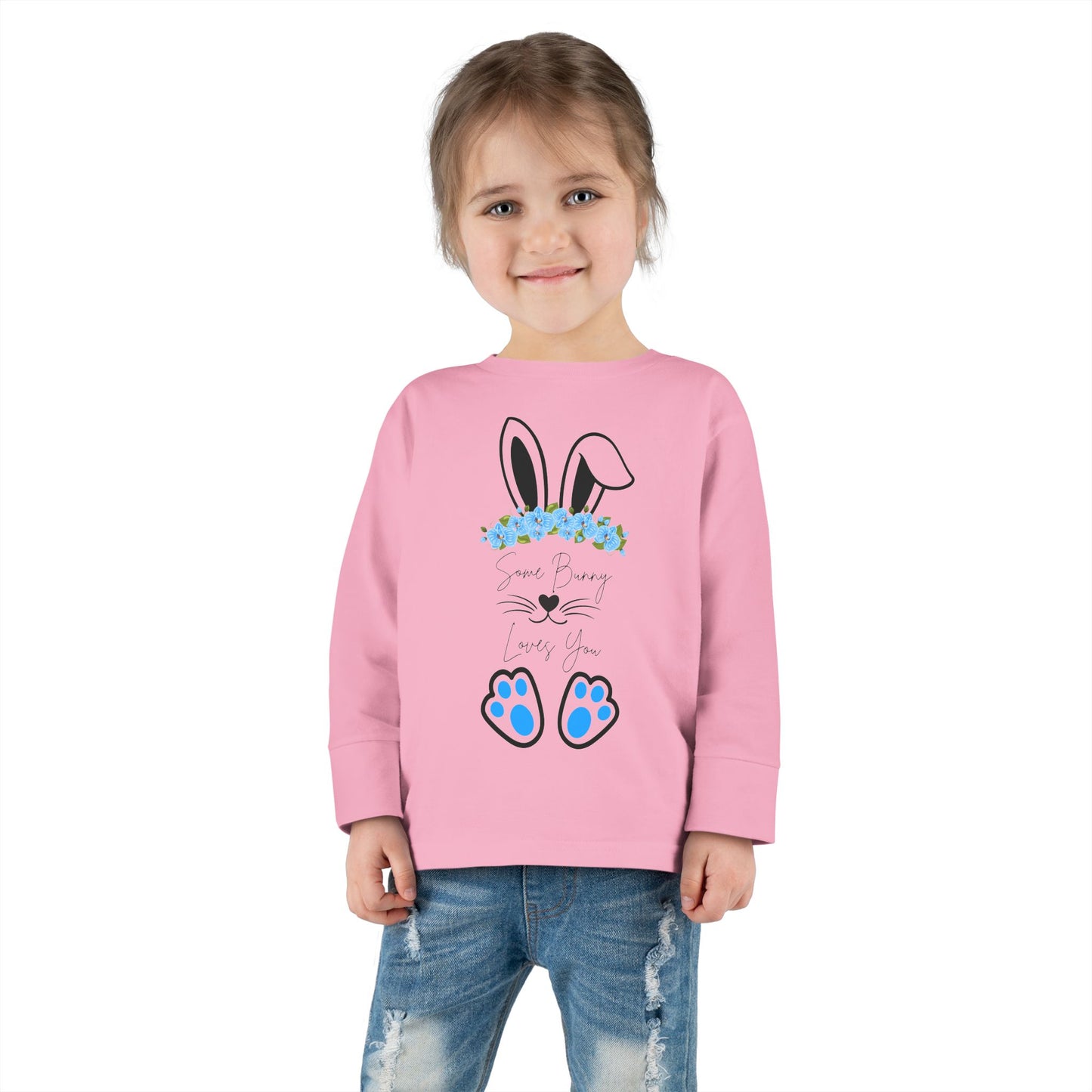 โSome Bunny Loves Youโ โ Toddler Long Sleeve Tee (Blue Floral) ๐๐