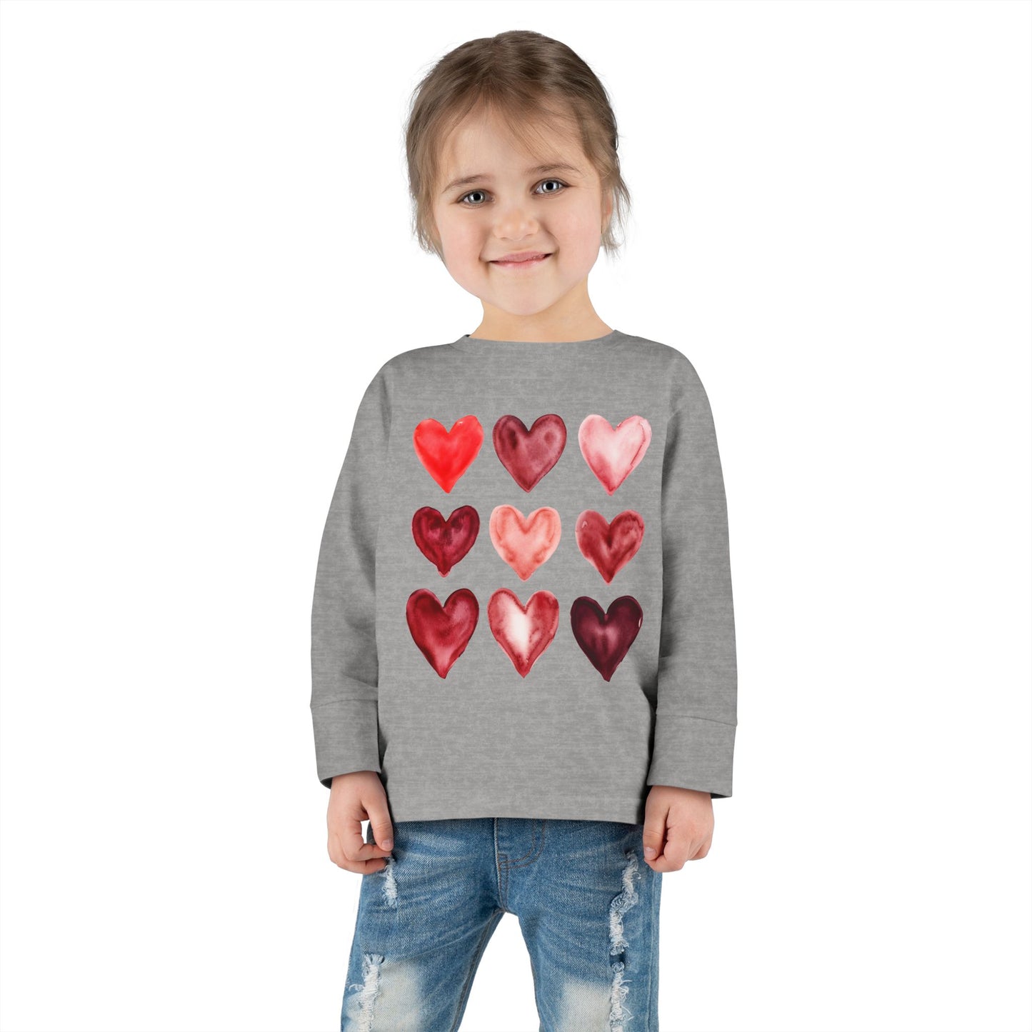 "Layered in Love" Watercolor Heart Toddler Long-Sleeve Tee
