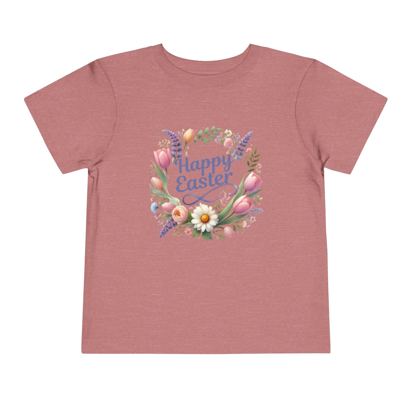 “Happy Easter” – Toddler Floral Wreath Tee 🌸🐣