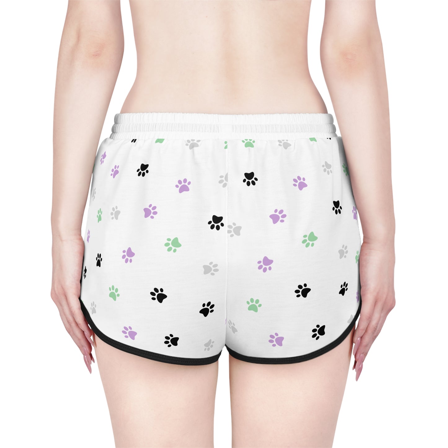 Pawfectly Playful Relaxed Shorts – Green, Purple & Black Paw Print