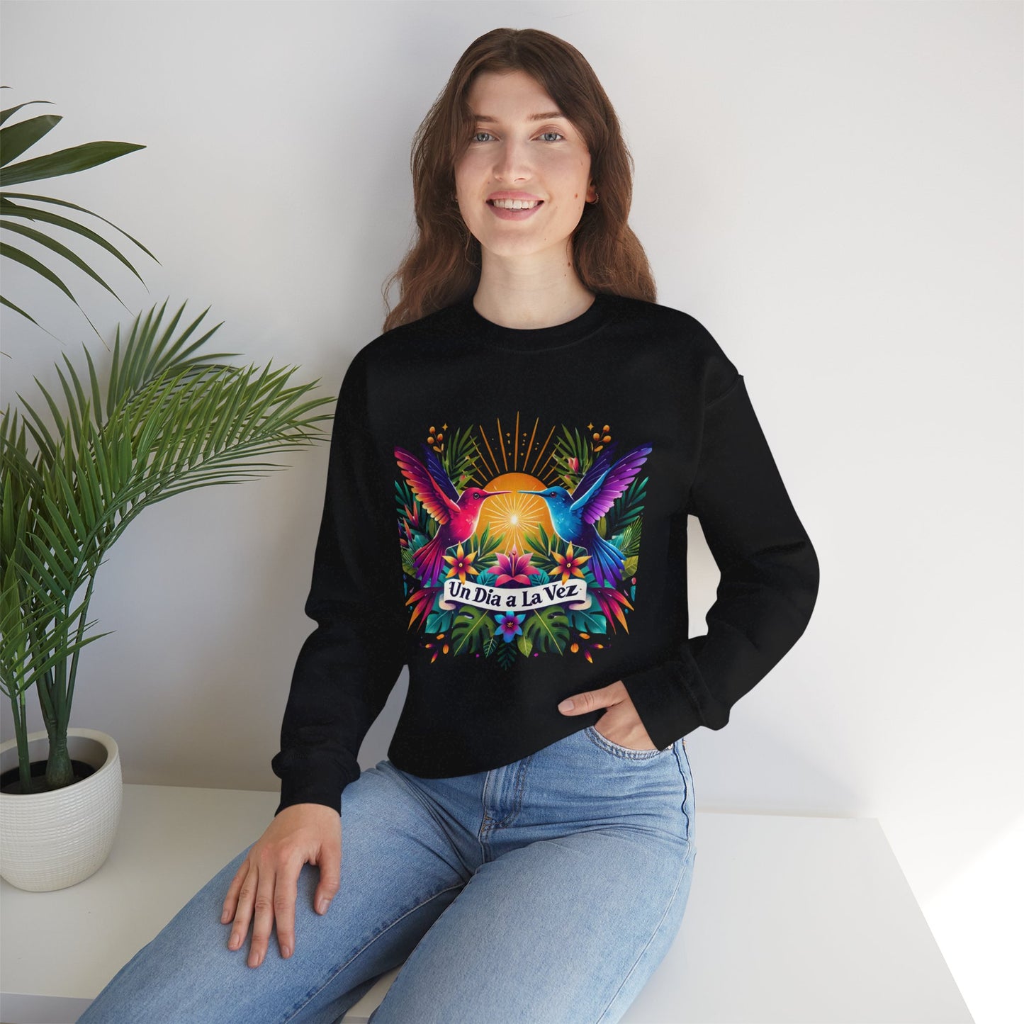 "Un Día a La Vez" Tropical Sunrise Crewneck Sweatshirt