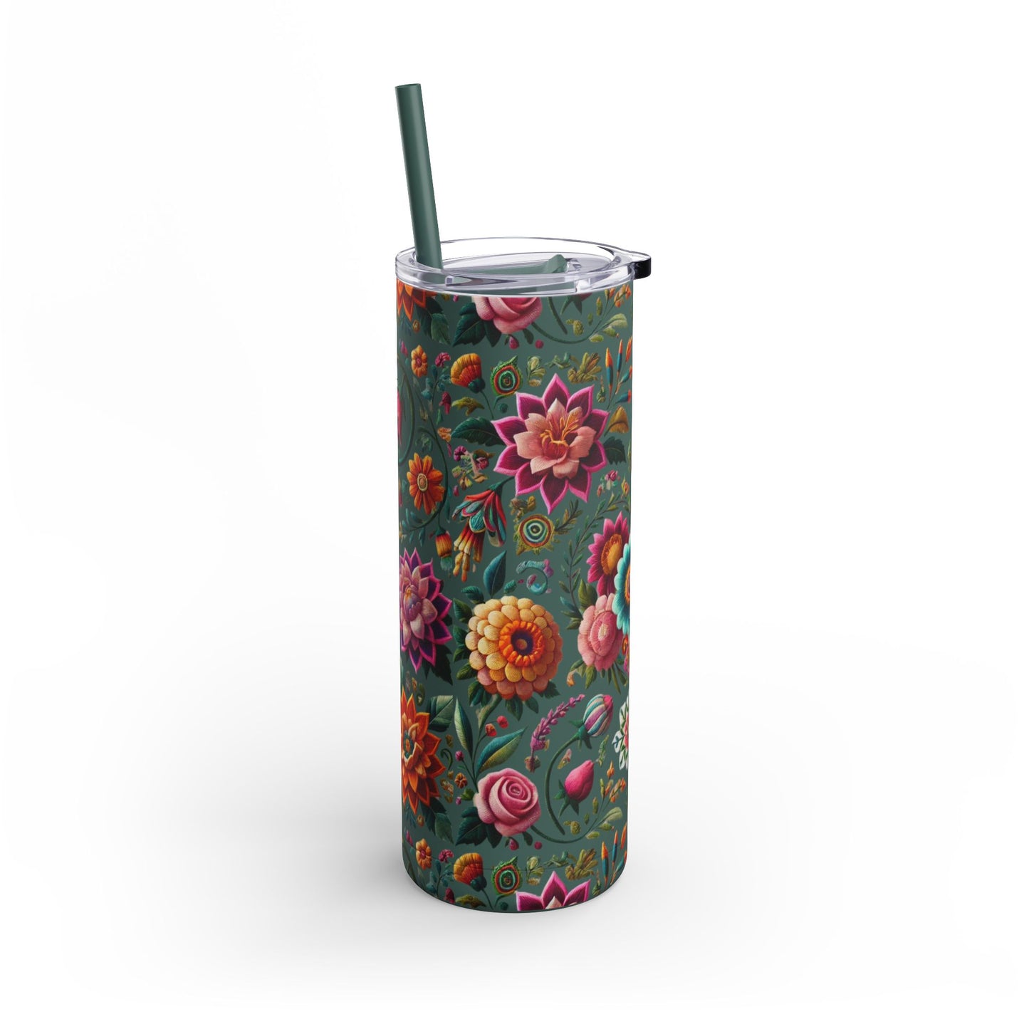 Vibrant Blooms ๐ธ Embroidered-Style Skinny Tumbler (20oz)