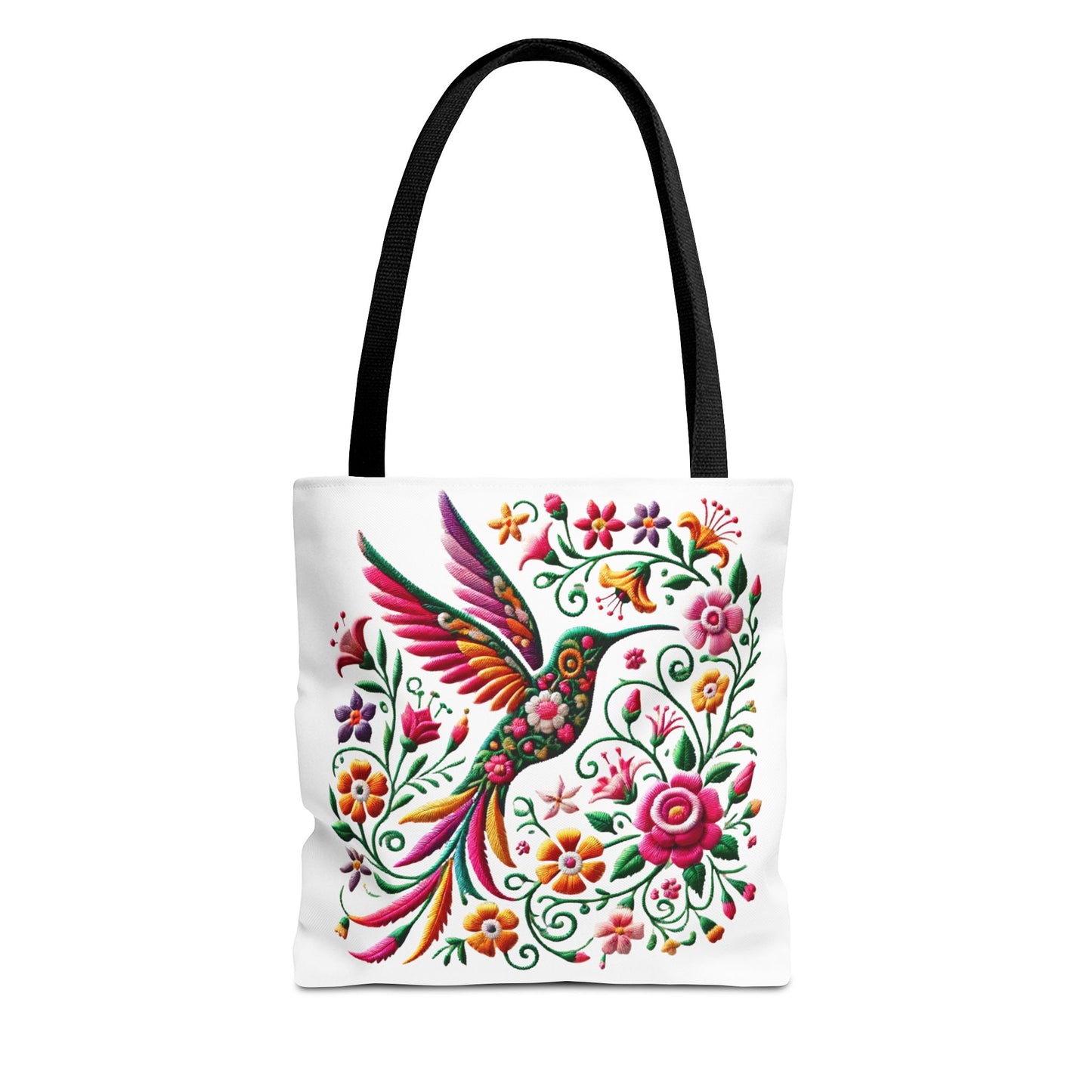 Hummingbird & Floral Embroidered-Style Tote Bag 🌸✨