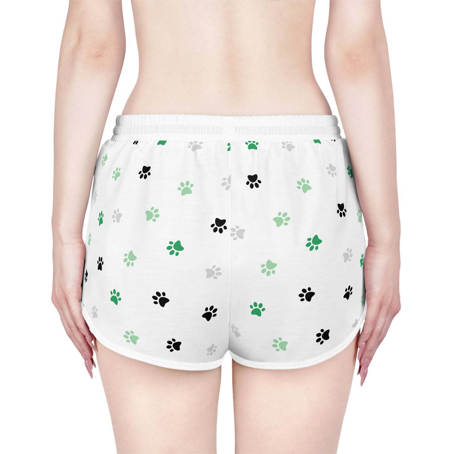 Pawfectly Lucky Relaxed Shorts – Green, Black & White Paw Print