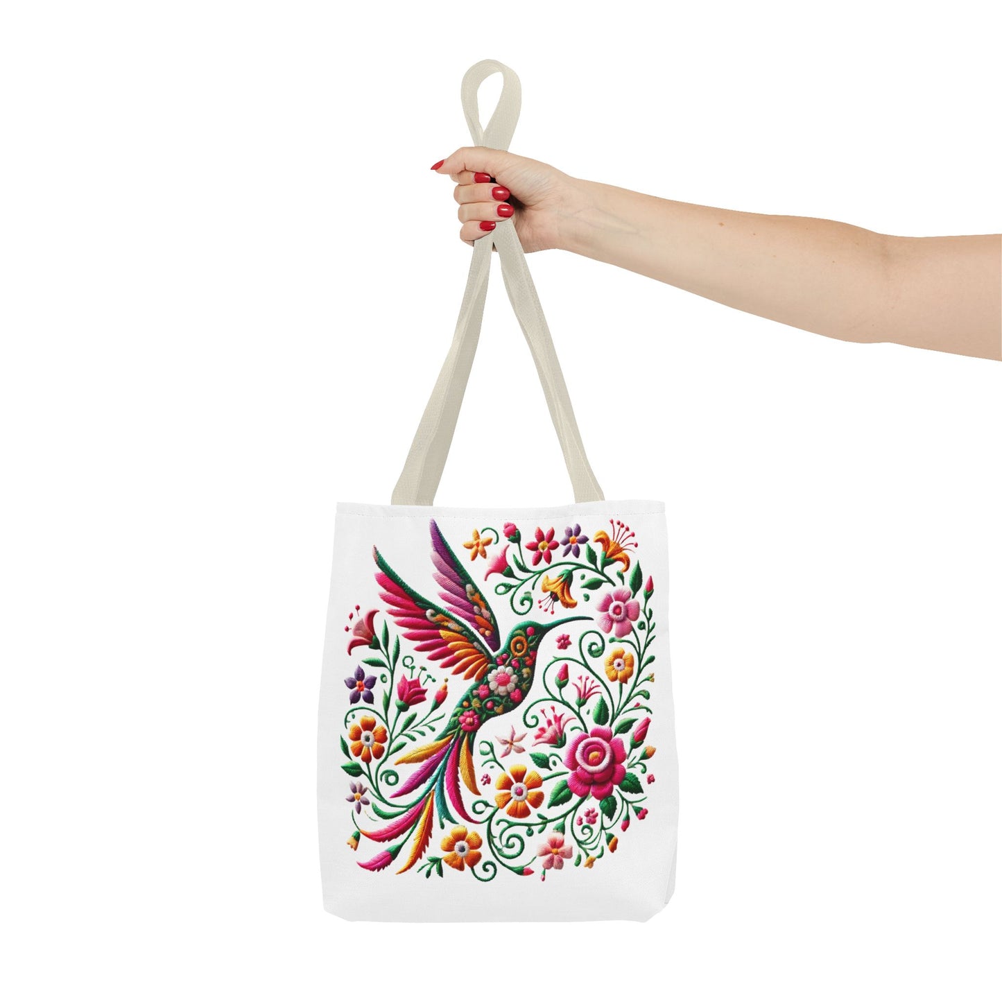 Hummingbird & Floral Embroidered-Style Tote Bag 🌸✨
