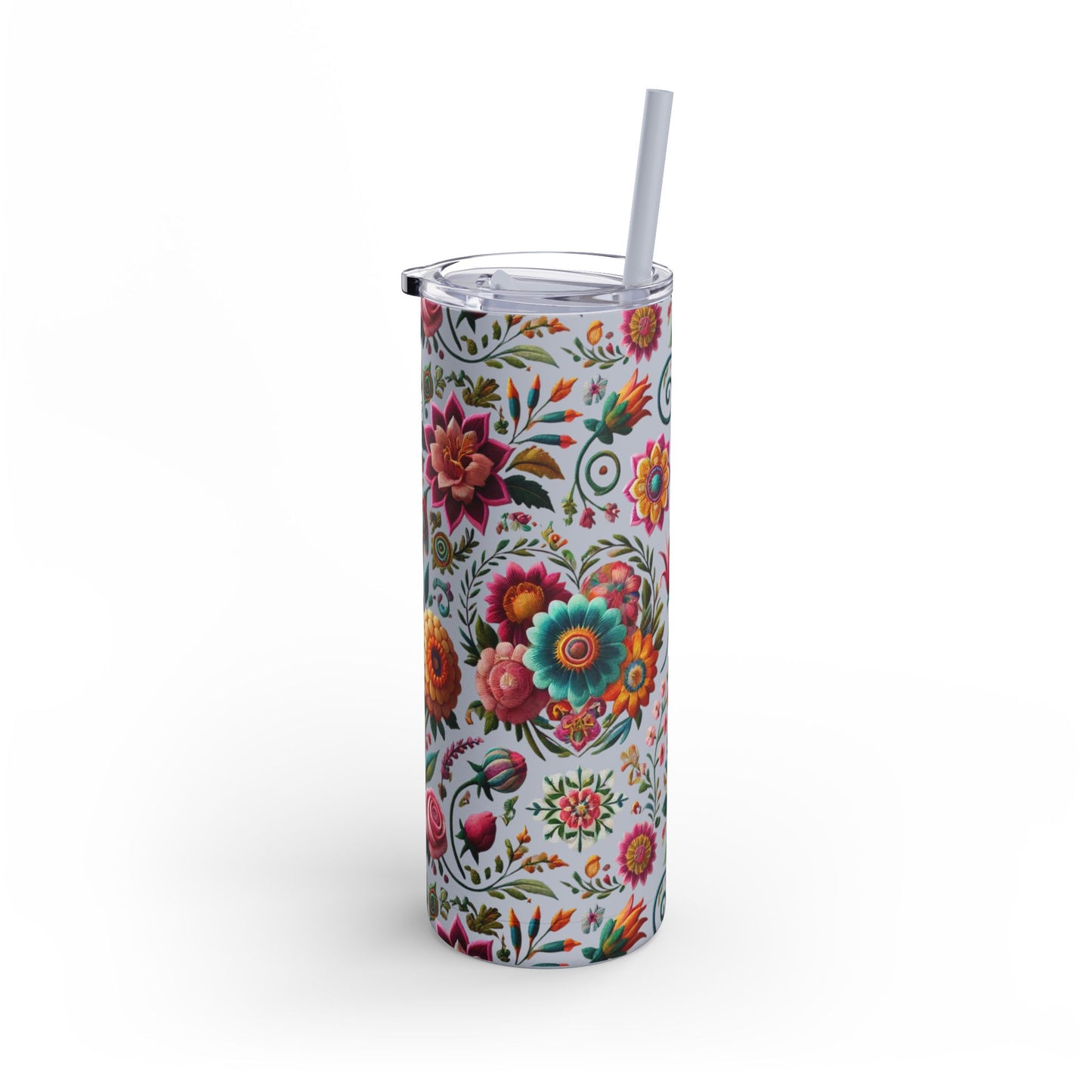 Vibrant Blooms ๐ธ Embroidered-Style Skinny Tumbler (20oz)