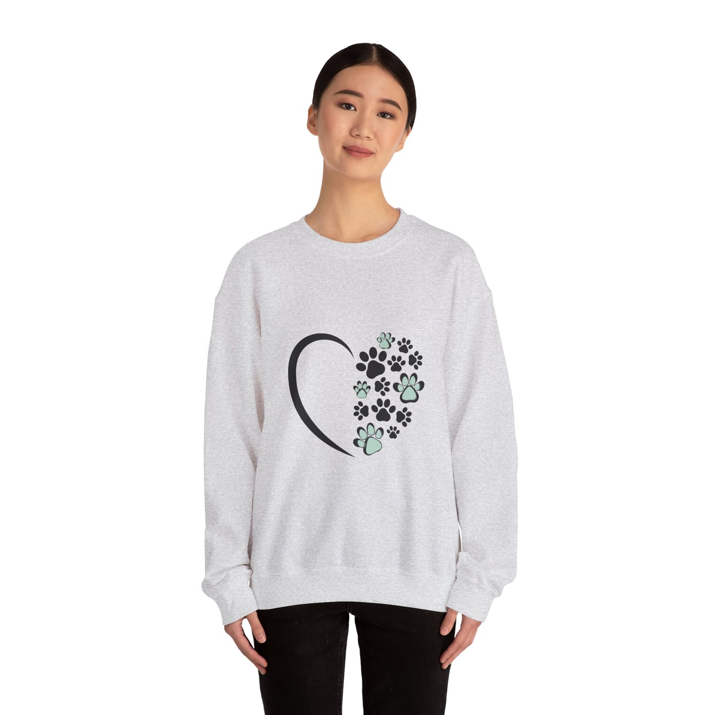 Heart & Paws Unisex Crewneck Sweatshirt – Teal & Black Paw Prints