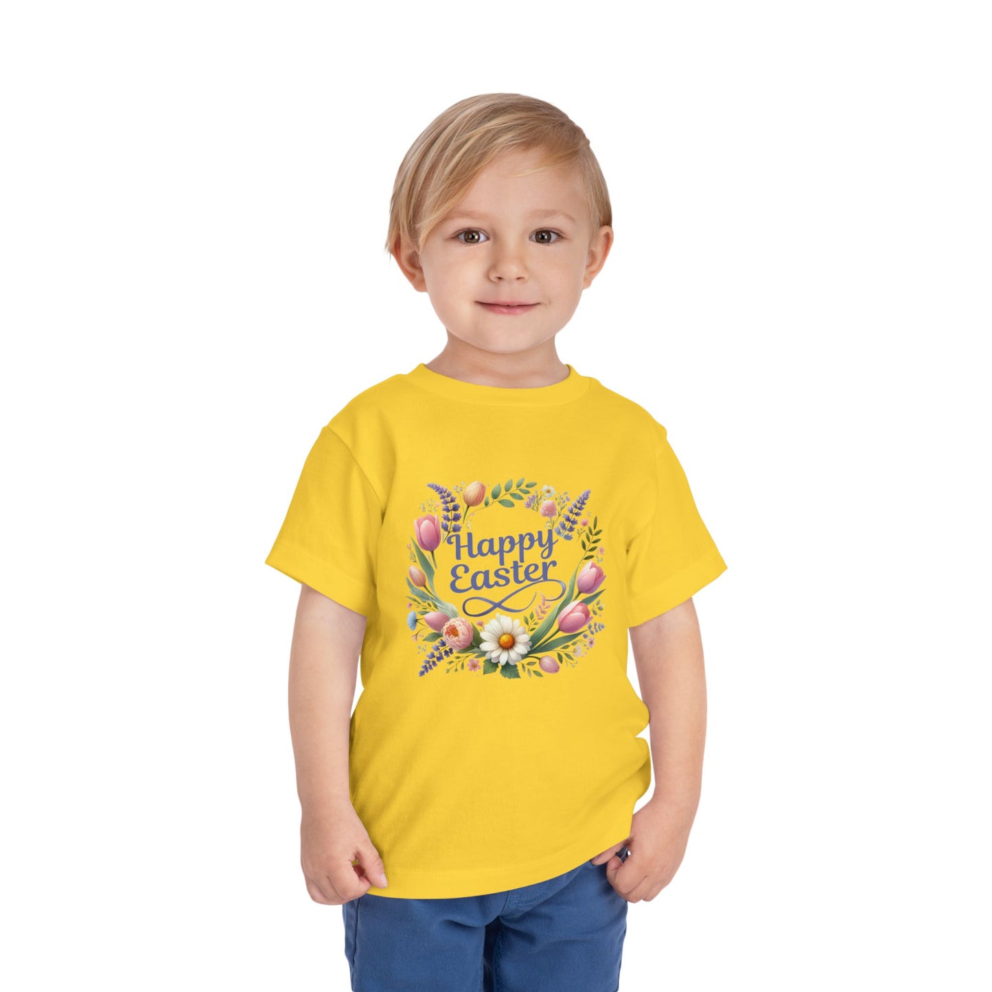 “Happy Easter” – Toddler Floral Wreath Tee 🌸🐣