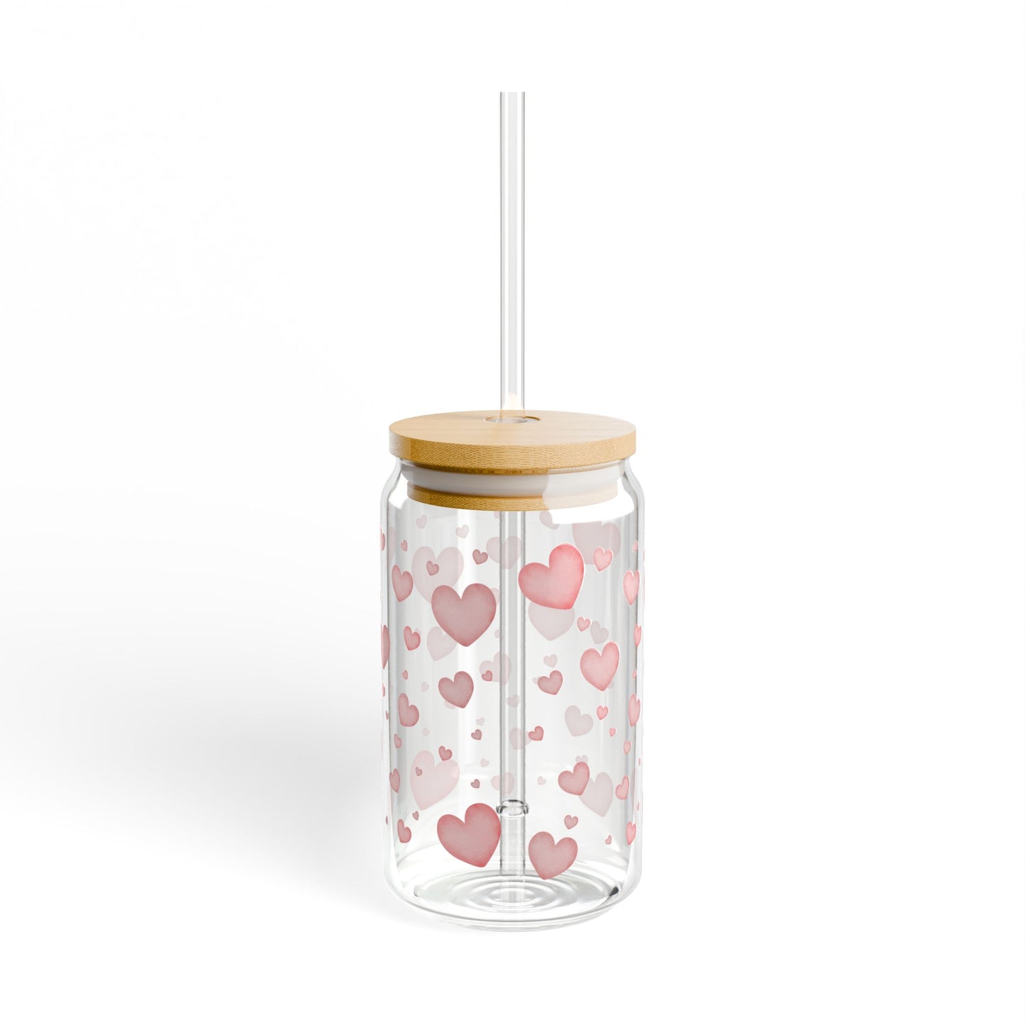 "Blush Hearts" Glass Sipper with Bamboo Lid (16oz)