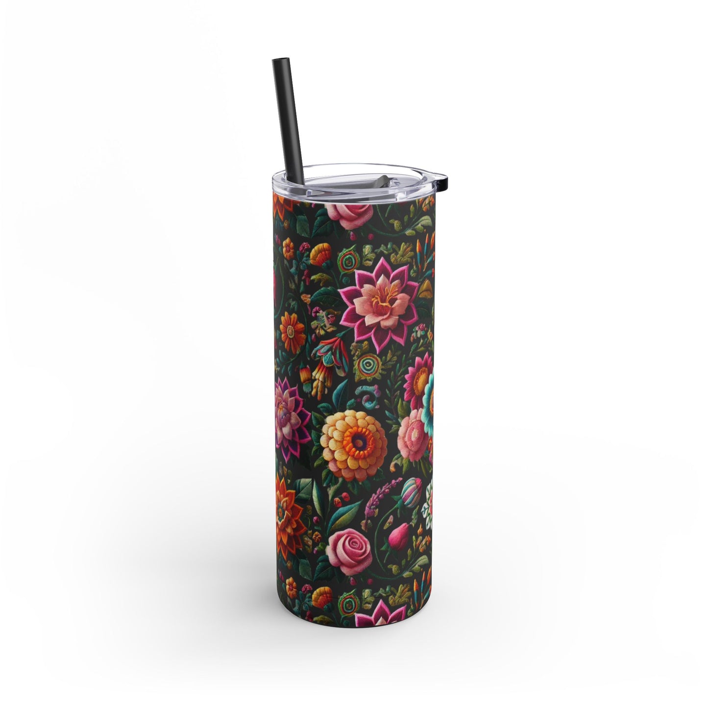 Vibrant Blooms ๐ธ Embroidered-Style Skinny Tumbler (20oz)
