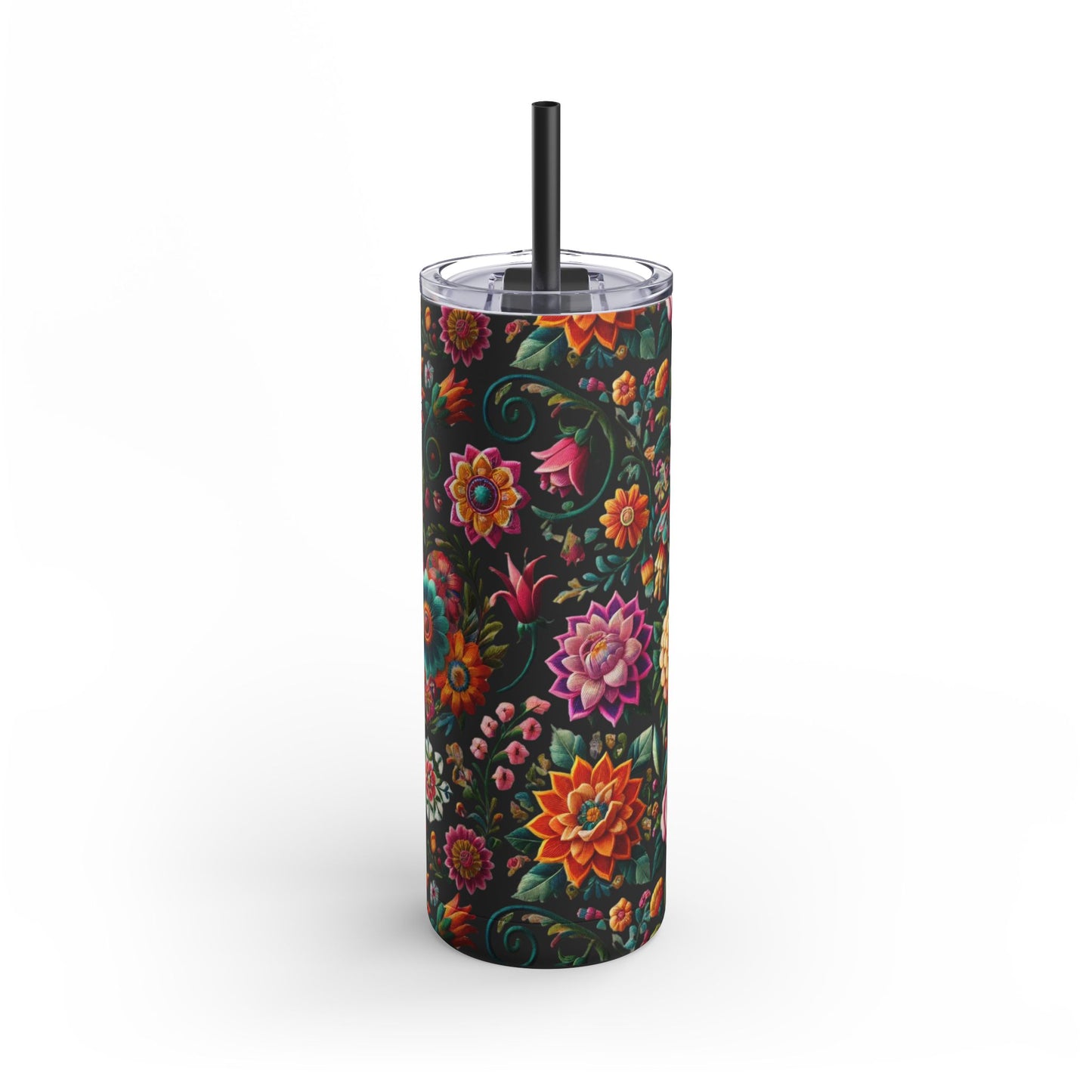 Vibrant Blooms ๐ธ Embroidered-Style Skinny Tumbler (20oz)