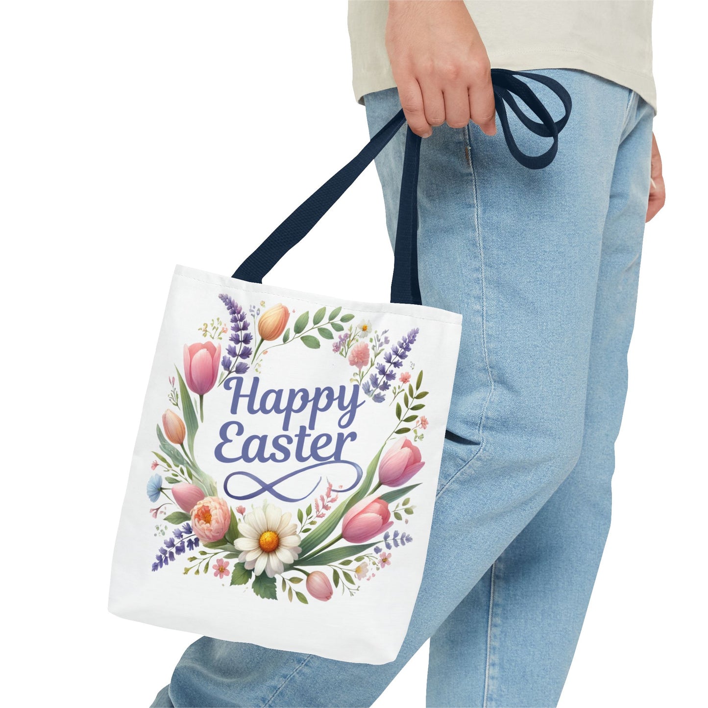 “Happy Easter” – Floral Wreath Tote Bag 🌸🐣👜