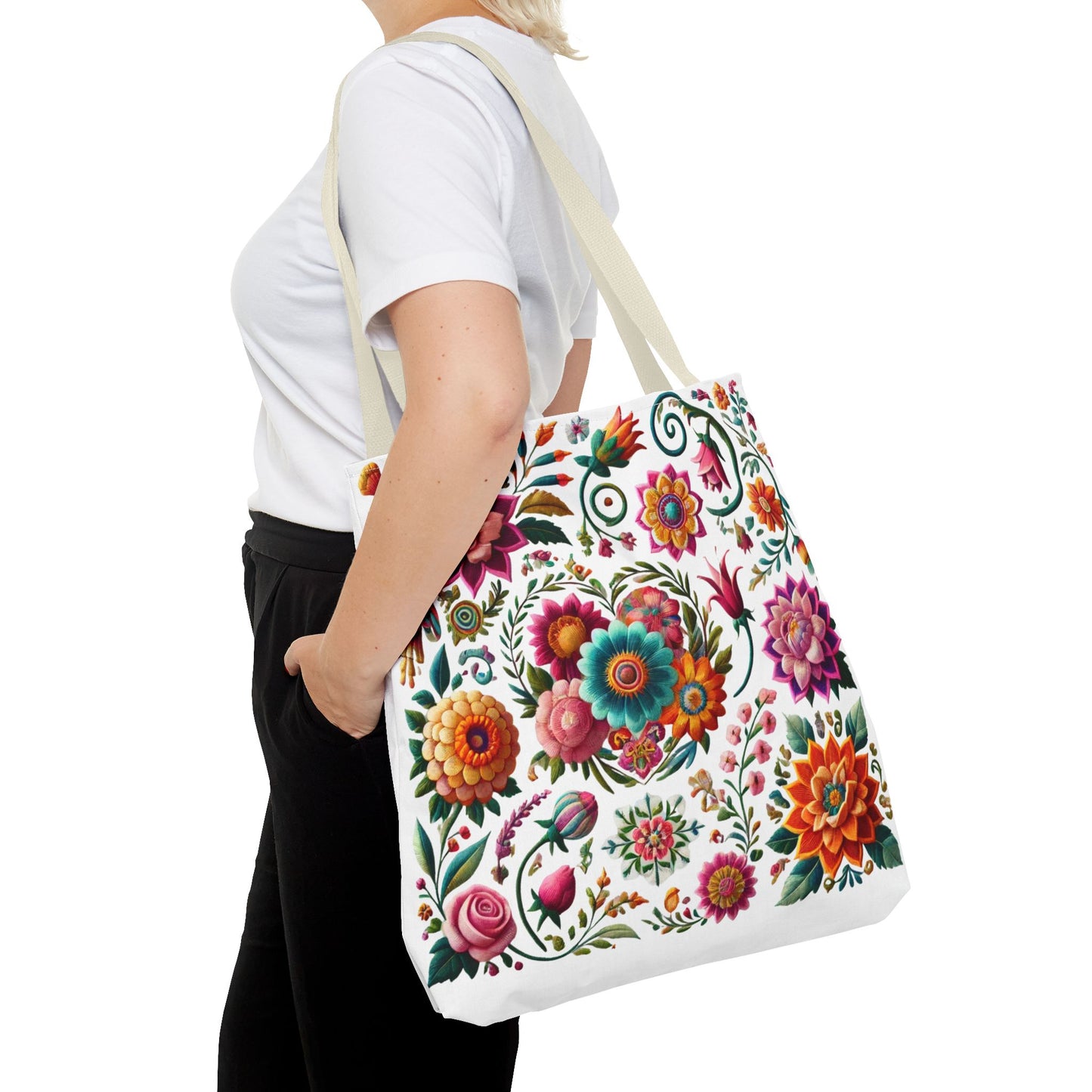 Vibrant Blooms Floral Embroidered-Style Tote Bag ๐ธ ๐ฟ