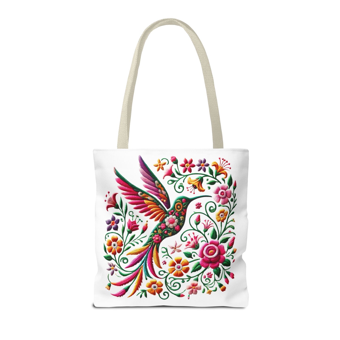 Hummingbird & Floral Embroidered-Style Tote Bag 🌸✨