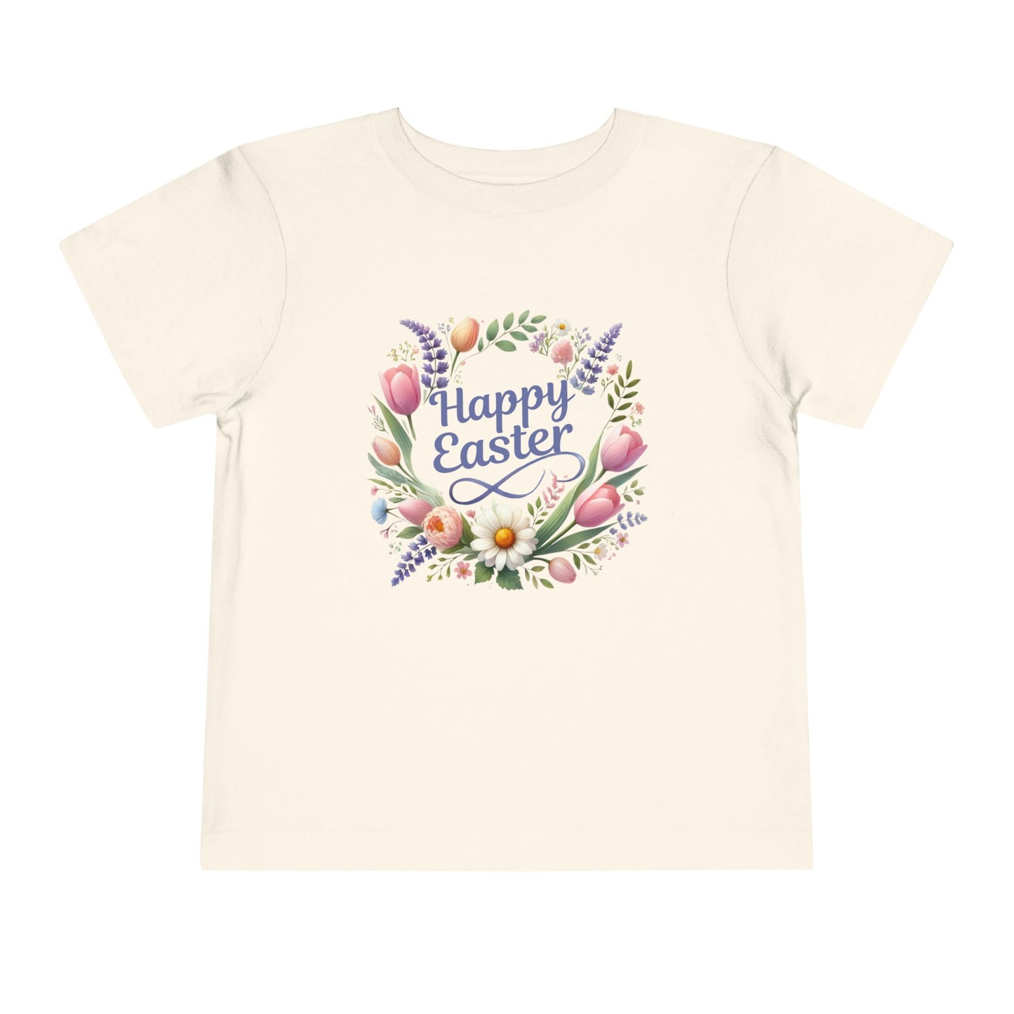 “Happy Easter” – Toddler Floral Wreath Tee 🌸🐣