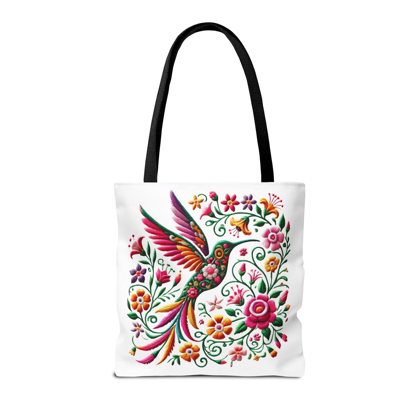 Hummingbird & Floral Embroidered-Style Tote Bag 🌸✨