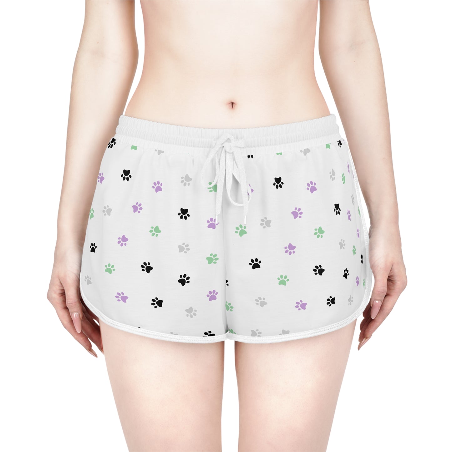 Pawfectly Playful Relaxed Shorts – Green, Purple & Black Paw Print