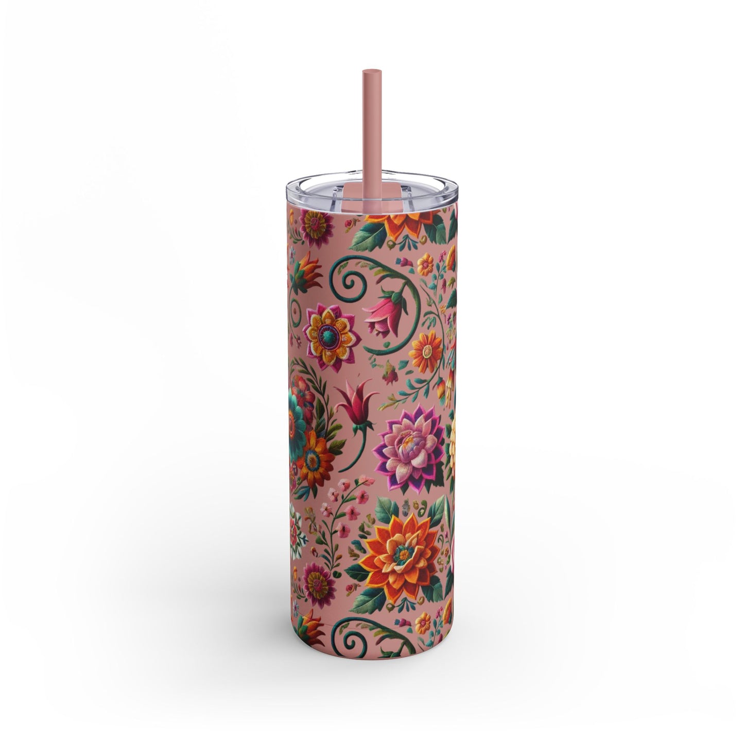 Vibrant Blooms ๐ธ Embroidered-Style Skinny Tumbler (20oz)