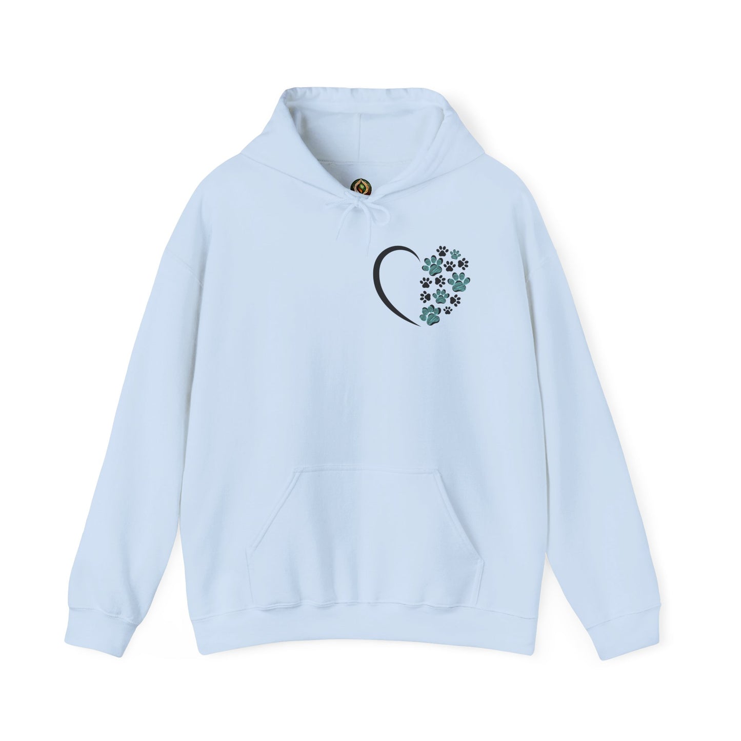 Paw Heart Unisex Hoodie – Teal & Black Paw Prints