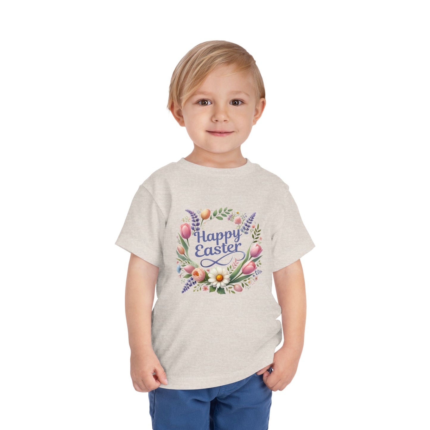“Happy Easter” – Toddler Floral Wreath Tee 🌸🐣