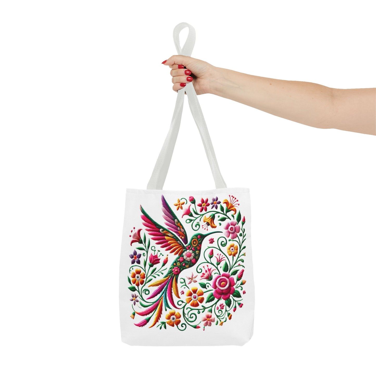 Hummingbird & Floral Embroidered-Style Tote Bag 🌸✨