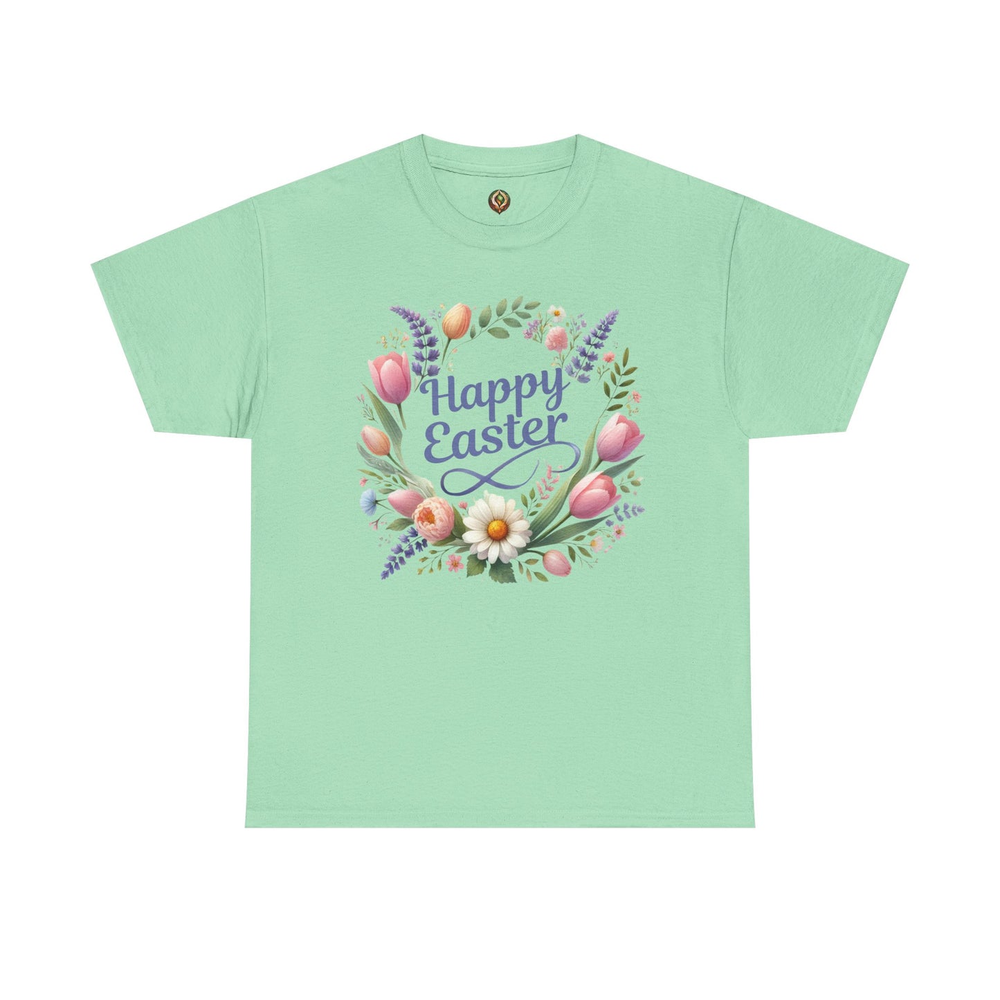 “Happy Easter” – Floral Wreath Unisex Tee 🌸🌿