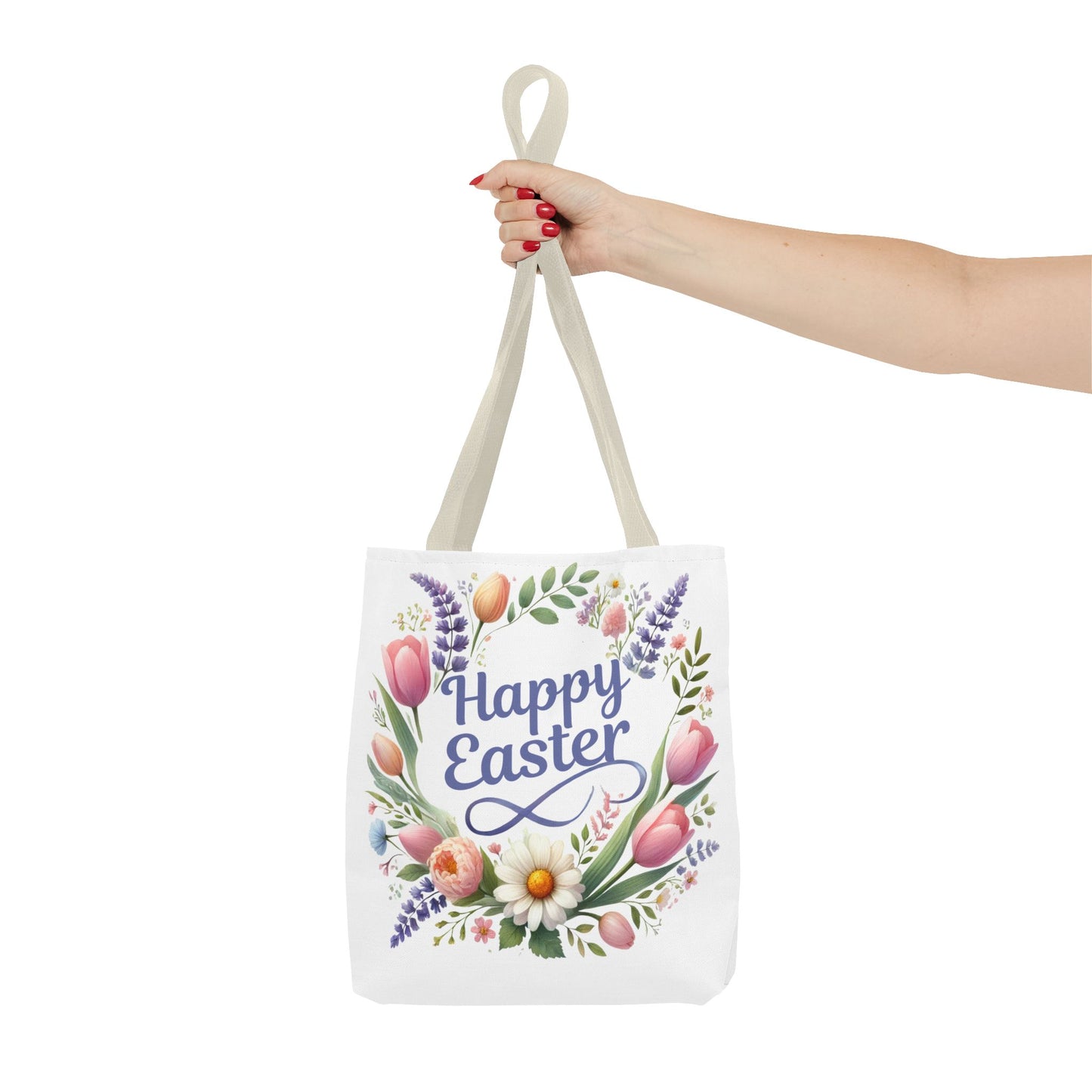 “Happy Easter” – Floral Wreath Tote Bag 🌸🐣👜